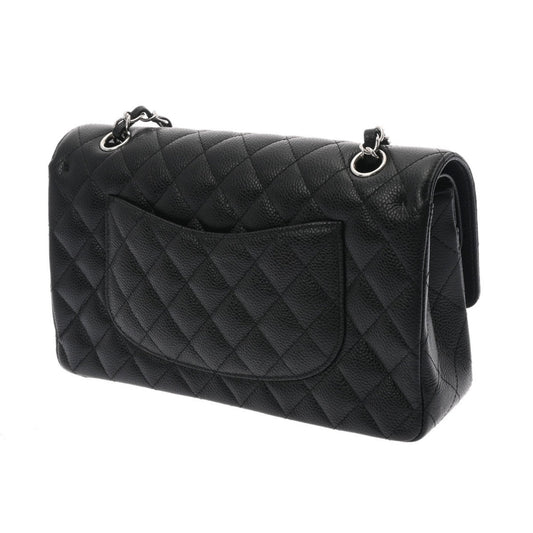 CHANEL matelasse W flap chain shoulder 25cm black A01112 ladies caviar skin bag