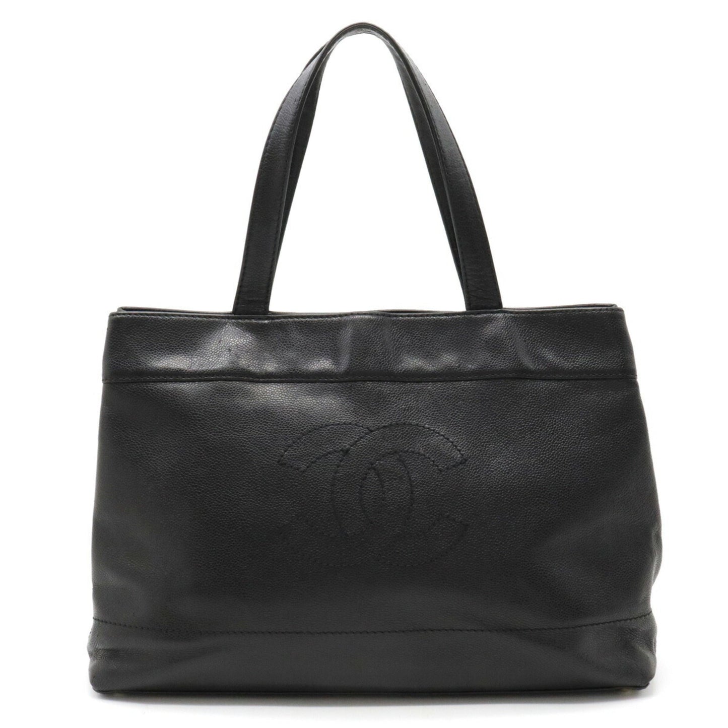 Luxury Chanel Caviar Skin Coco Mark Tote Bag Shoulder Leather Black