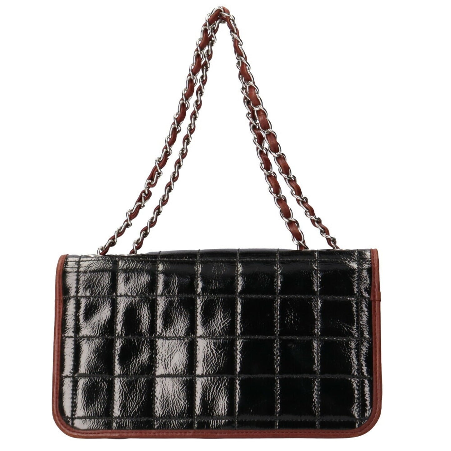 Luxury Chanel chain shoulder chocolate bar bag patent leather black ladies