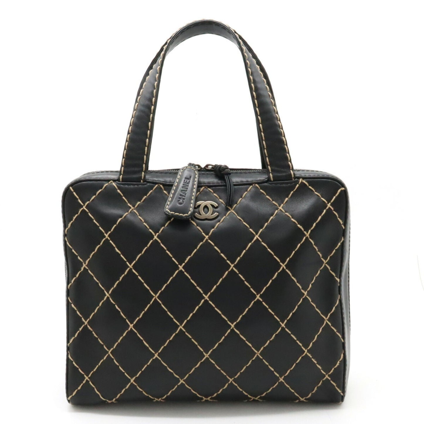 Luxury Chanel Wild Stitch Coco Mark Tote Bag Handbag Leather Black A14693