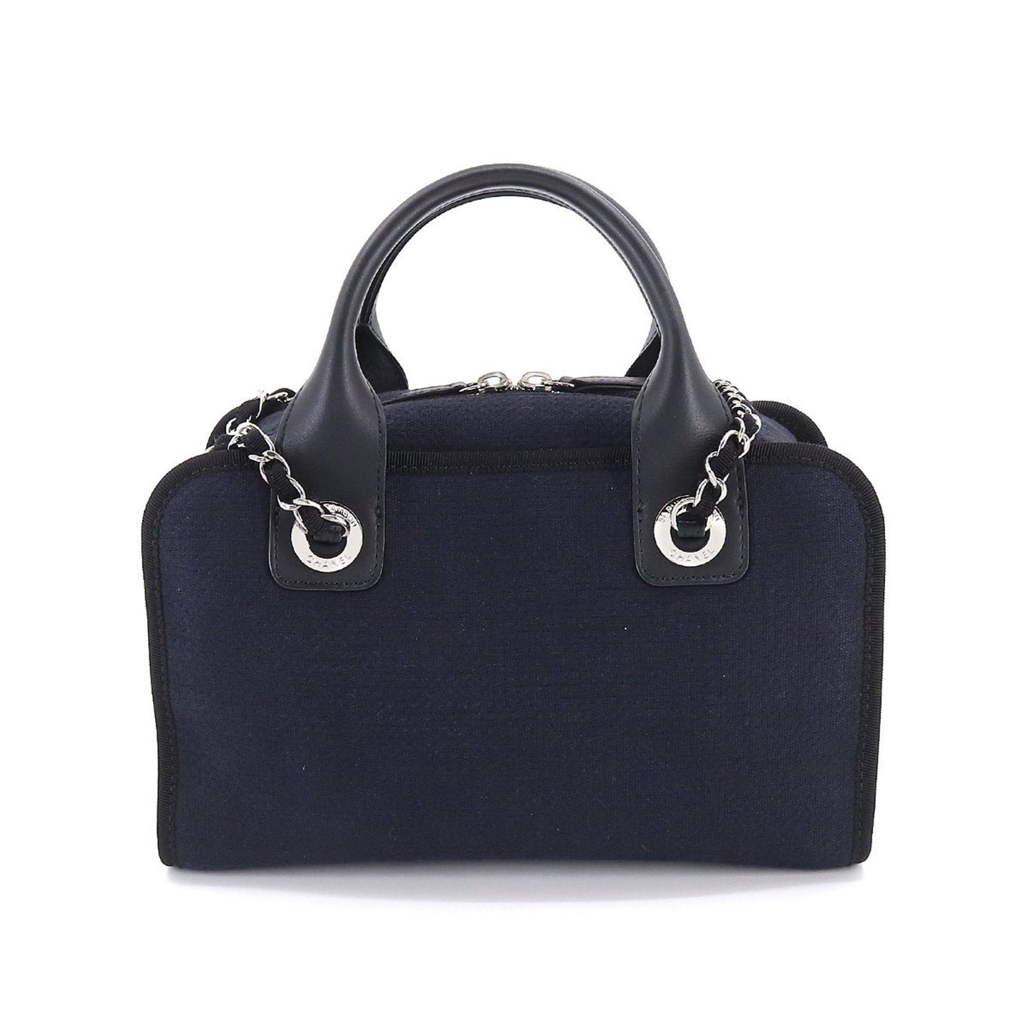 Luxury Chanel Deauville Bowling 2way Hand Chain Shoulder Bag Canvas Leather Navy A92749
