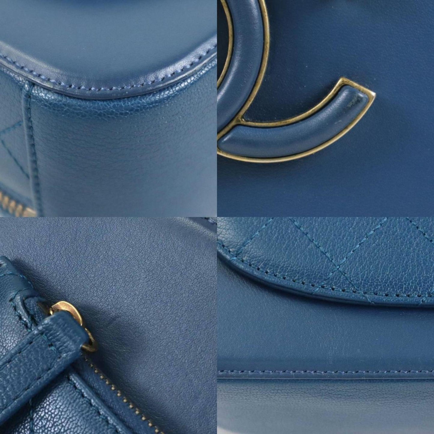 Luxury Chanel Shoulder Bag Coco Mark Leather Blue Ladies