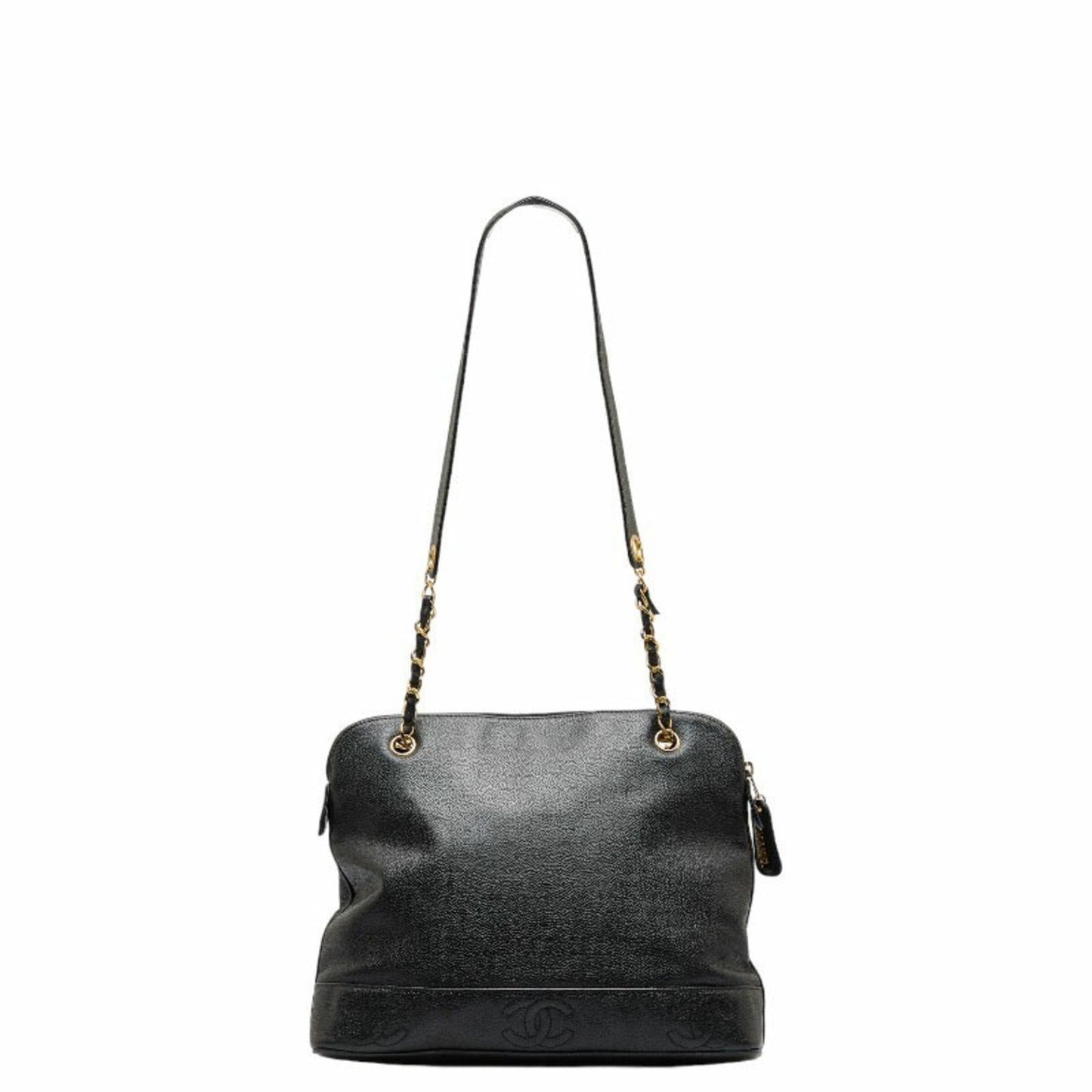 Luxury Chanel Triple Coco Mark Chain Shoulder Bag Black Caviar Skin Women's