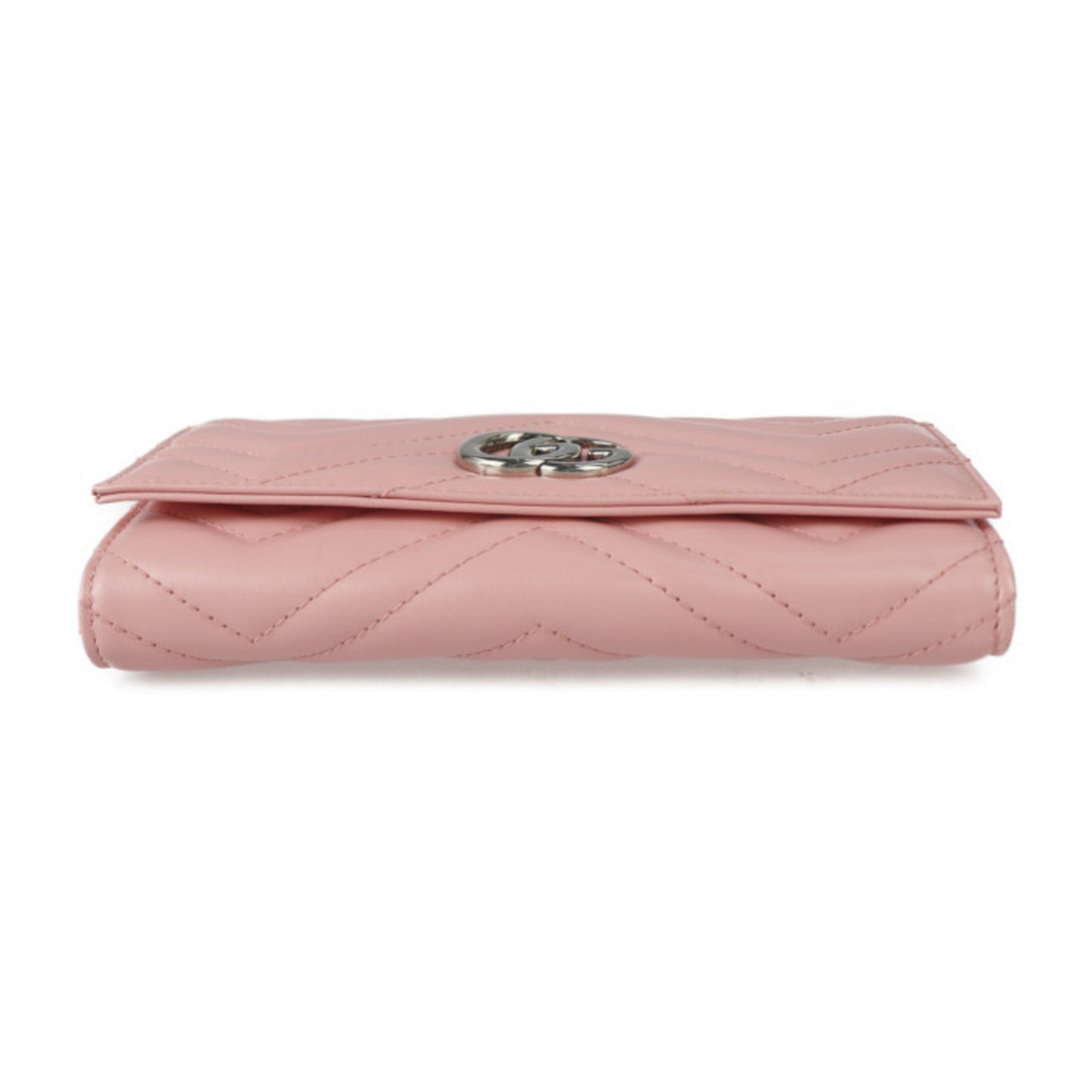 Luxury Gucci Continental Wallet GG Marmont Bifold 443436 Leather Pink Series Silver Metal Fittings Long