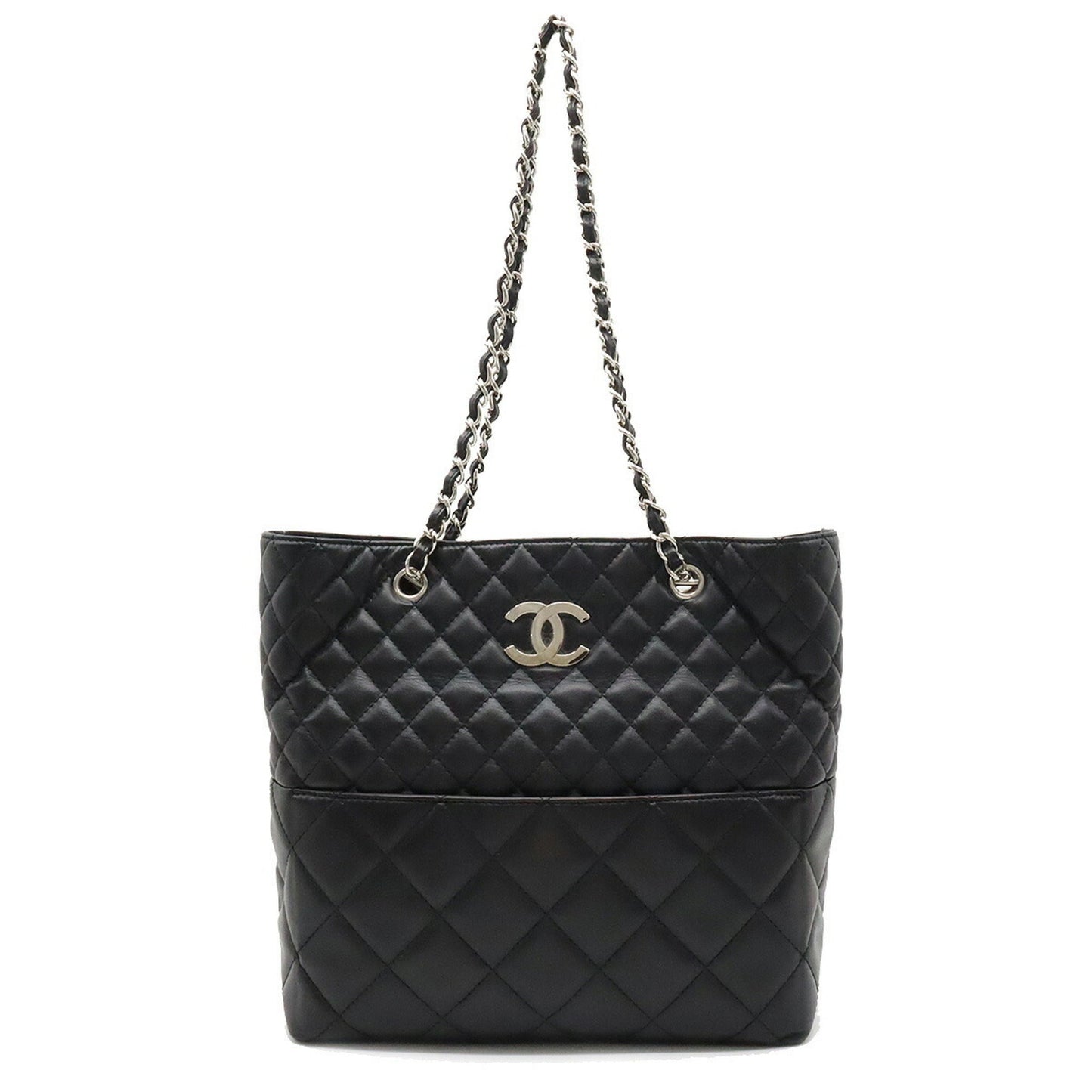 Luxury Chanel matelasse here mark chain tote bag shoulder leather black