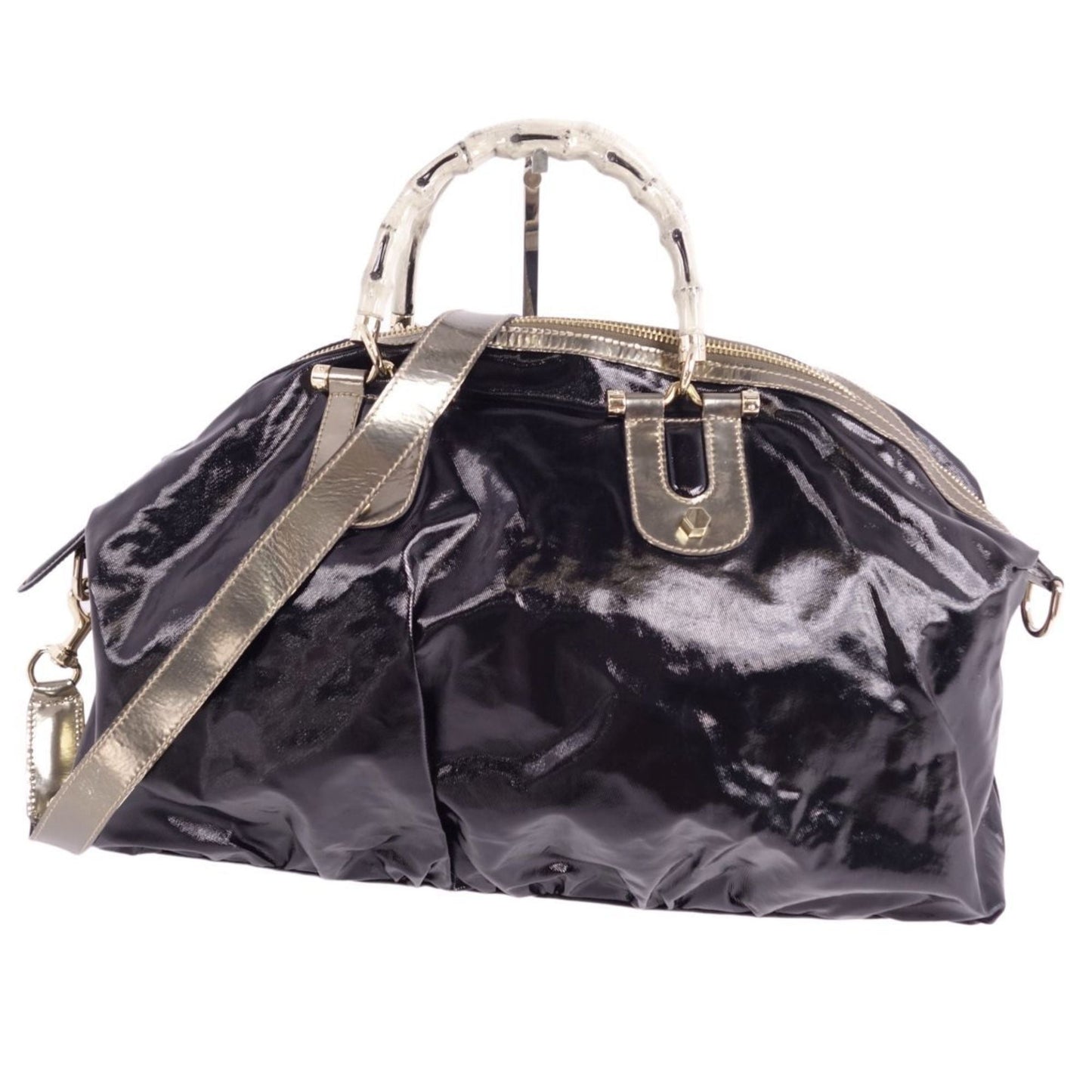 Luxury Gucci Trending 2025 bag 2way Boston canvas leather bamboo men's women's black/gold