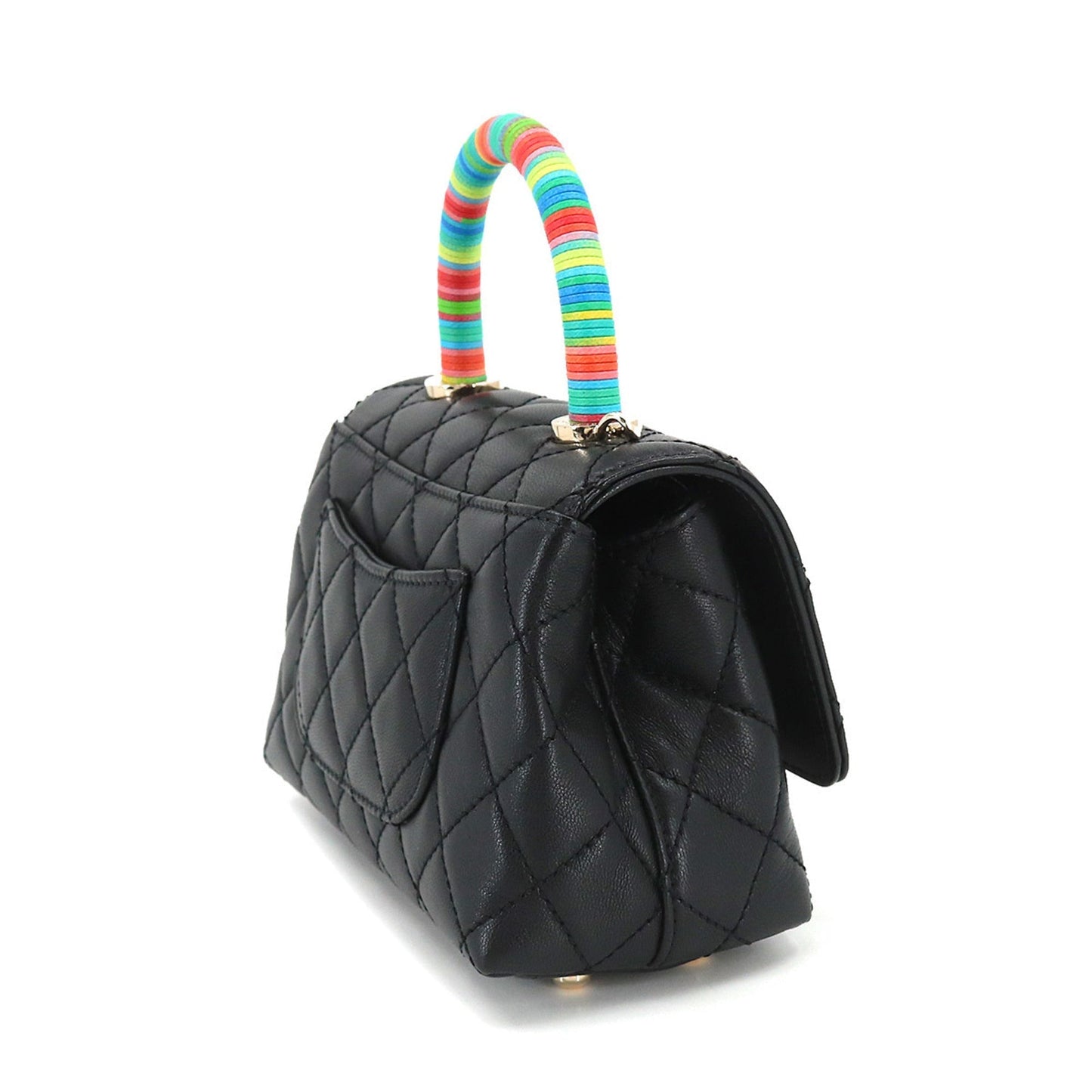 Luxury Chanel here handle matelasse 2way hand shoulder bag leather black rainbow AS2215 Matelasse Bag