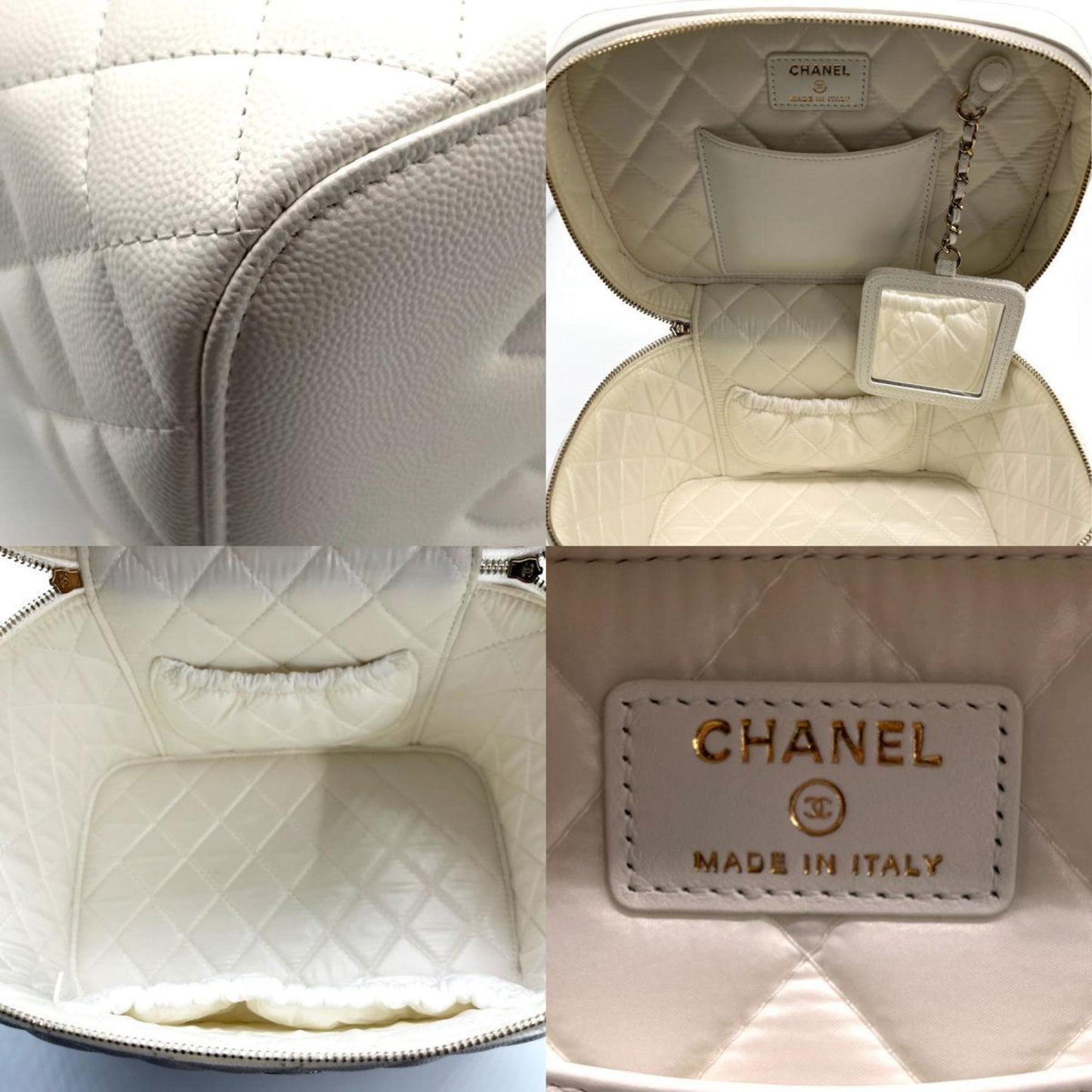 Luxury Chanel Handbag Vanity Bag Coco Mark Matelasse Caviar Skin Leather White Ladies