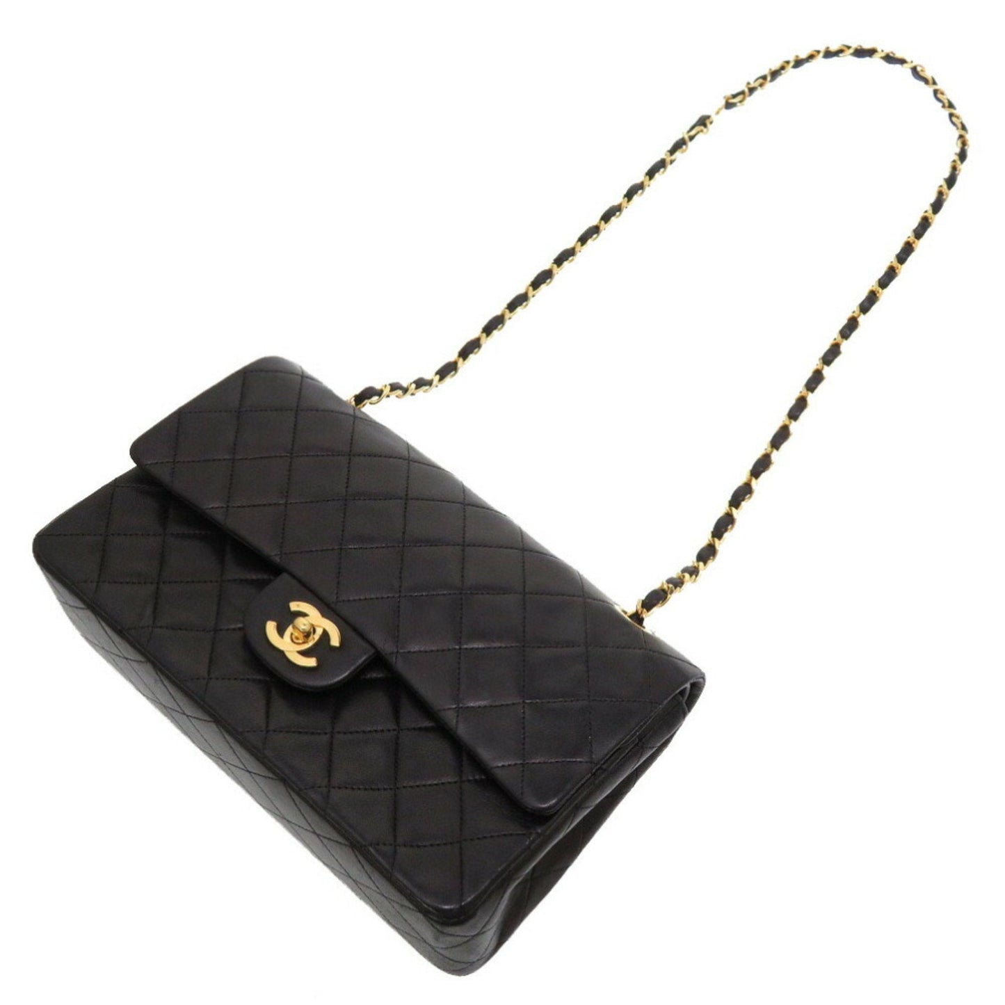 Chanel Matelasse 25 Lambskin Black 0 Series W Flap Gold Chain Shoulder Bag Double Lid