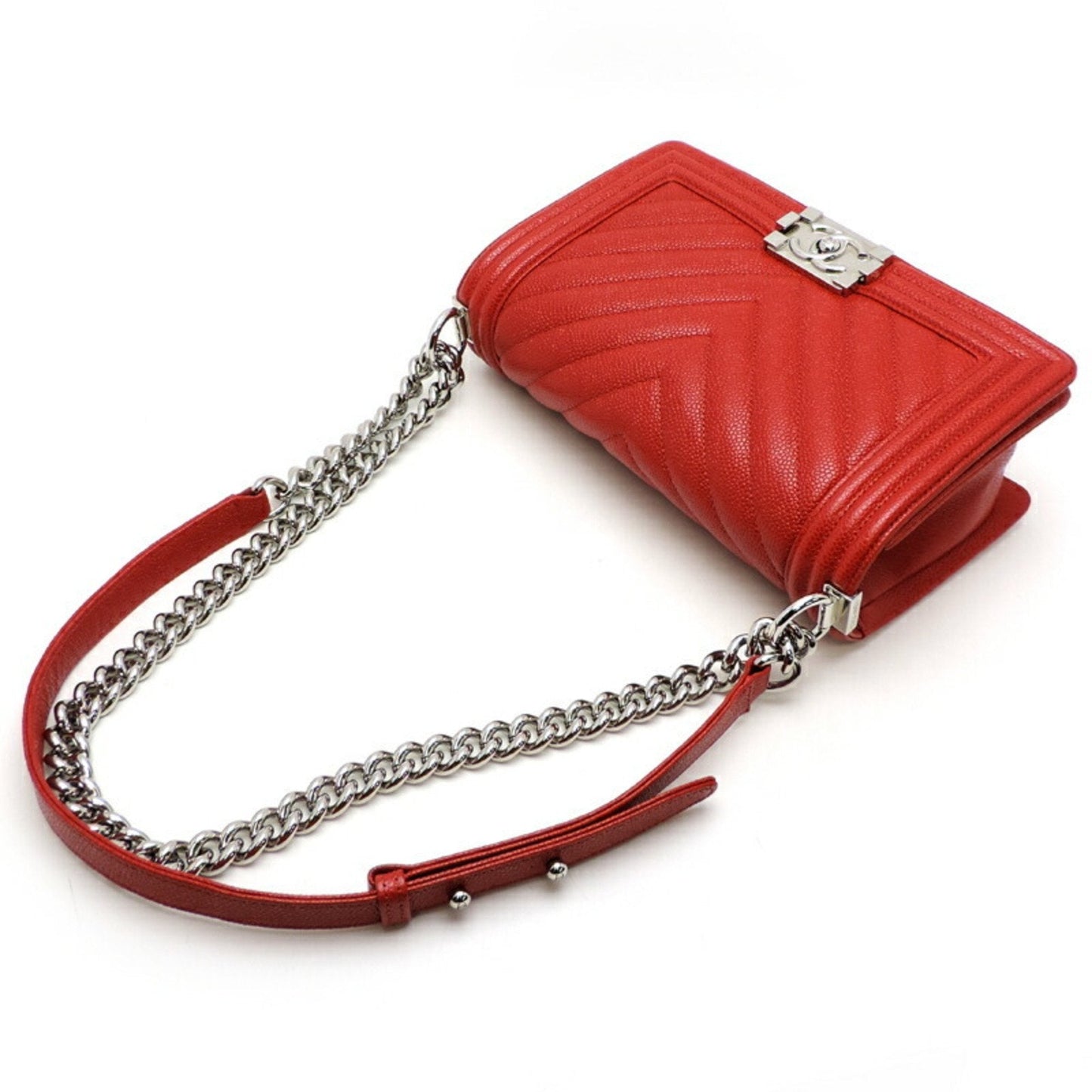 Luxury Chanel Boy V Stitch Chain Shoulder Women's Bag A67086 Caviar Skin Red
