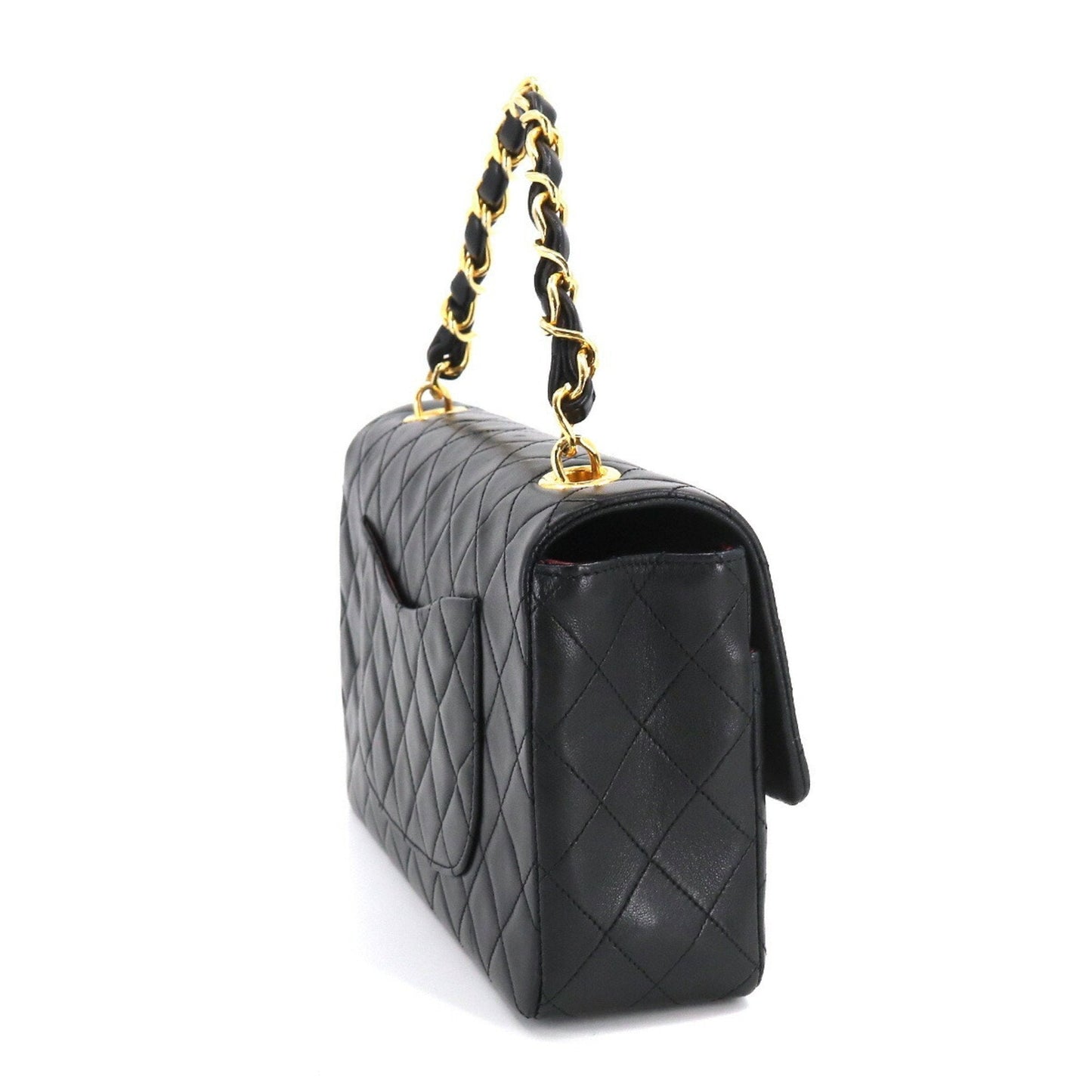 Luxury Chanel Matelasse Chain Hand Bag Leather Black Gold Hardware Vintage