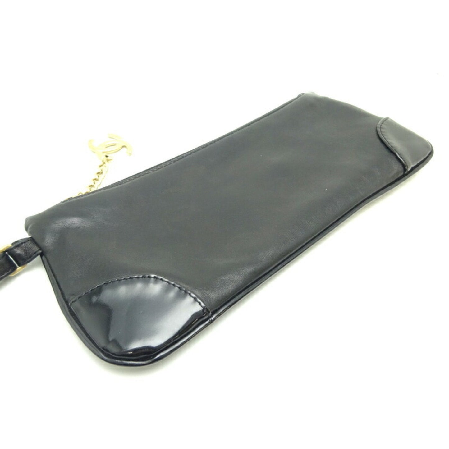 Luxury Chanel Camellia Pouch Women's and Men's Handbag Leather Black