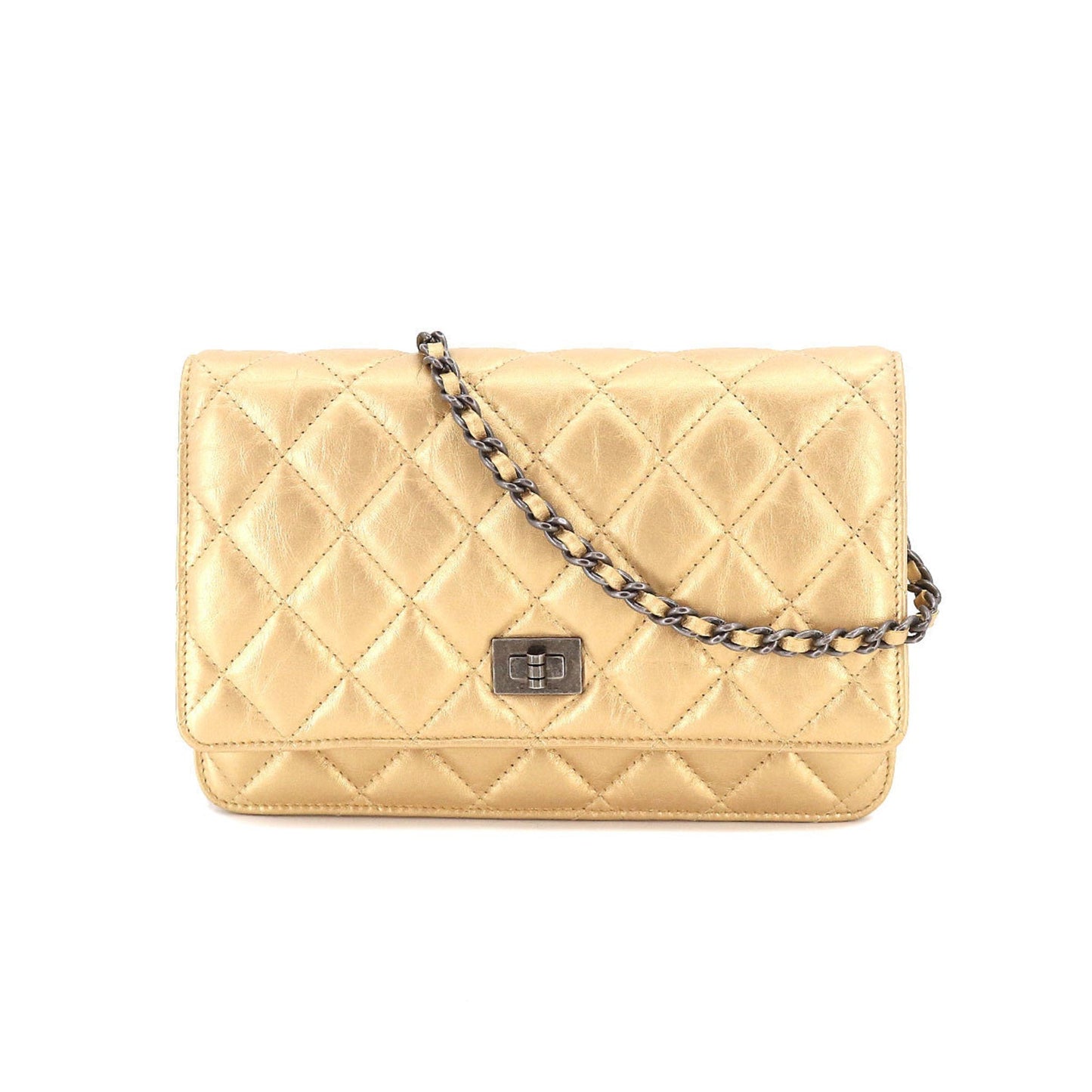 Luxury Chanel 2.55 Chain Wallet Long Leather Gold Vintage Silver Hardware
