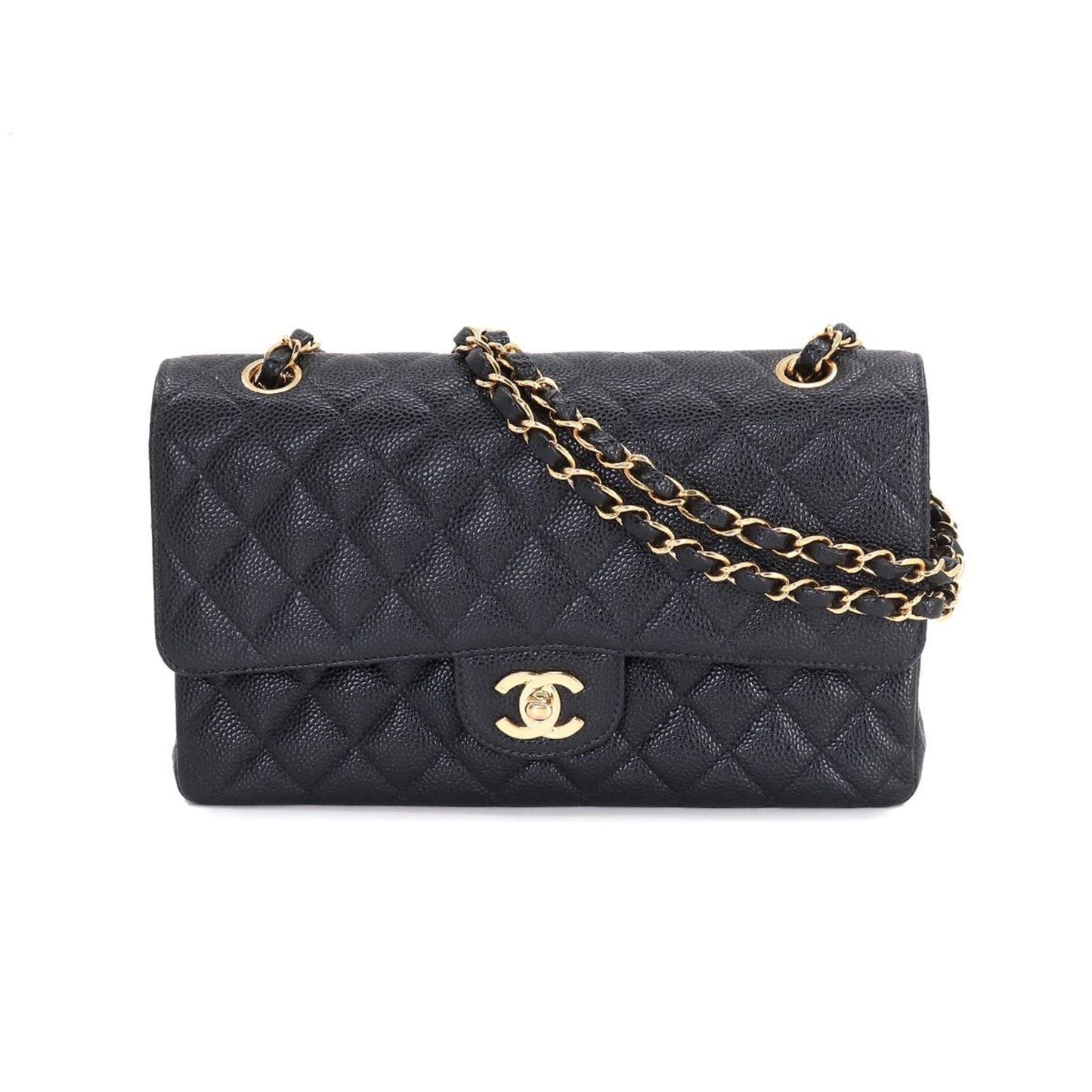 Luxury Chanel Matelasse 25 Chain Shoulder Bag Caviar Skin Black A01112 Gold Hardware Coco Mark Vintage