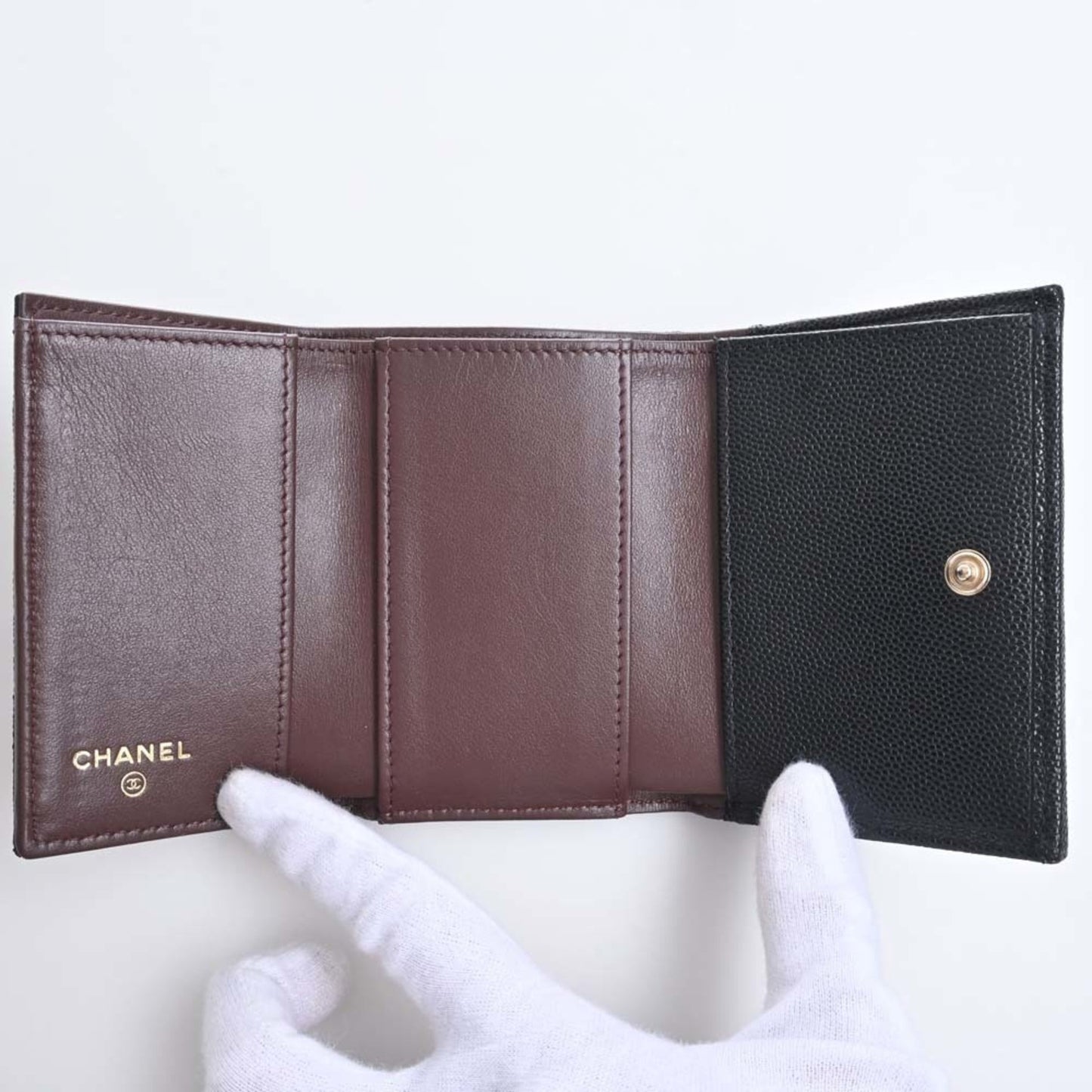 Luxury Chanel Caviar Skin Matelasse Coco Mark Trifold Wallet Black Ladies