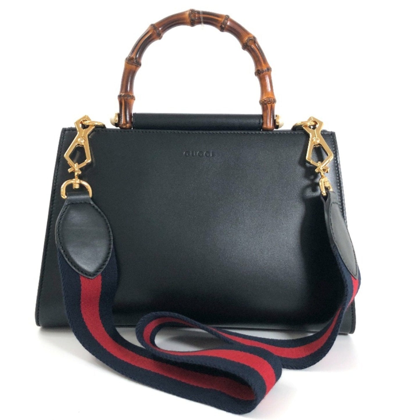 Luxury Gucci Shoulder Bag Bamboo Nim Fair Hand 459076 Leather Black Ladies