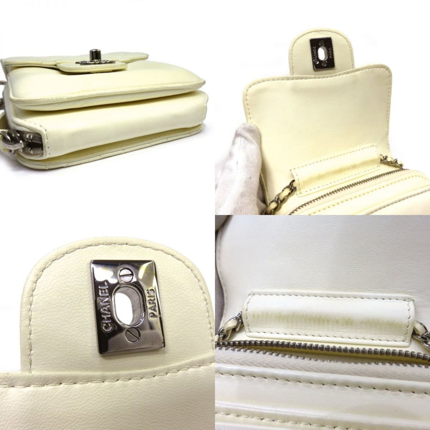 Luxury Chanel matelasse turn lock chain shoulder bag pouch wallet white 16 series