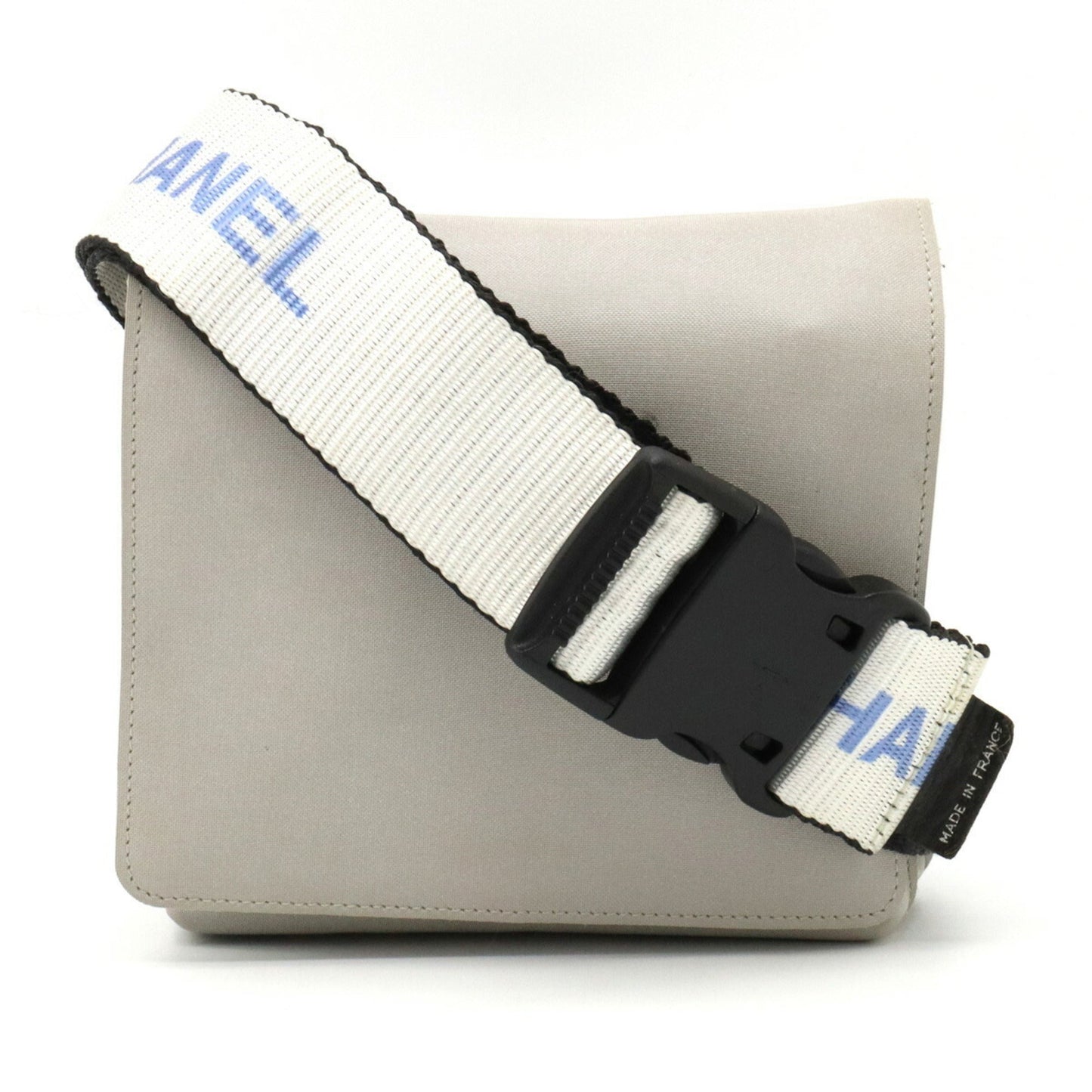 Luxury Chanel Sports Line Waist Pouch Bag Body Hip Nylon Canvas Gray White