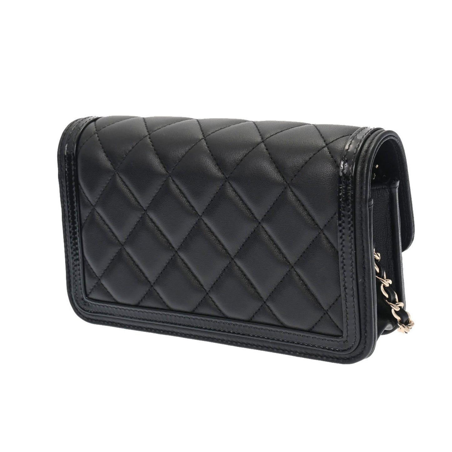 Luxury Chanel Matelasse Phone Case Black AP3559 Ladies Lambskin Enamel Shoulder Bag