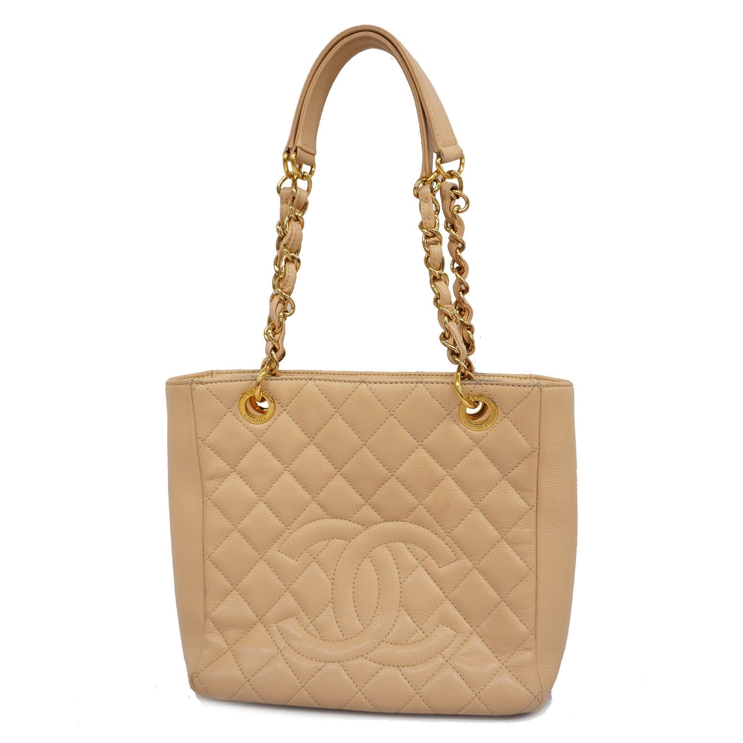 Luxury Chanel  Matelasse Chain Shoulder Women's Caviar Leather Tote Bag Beige