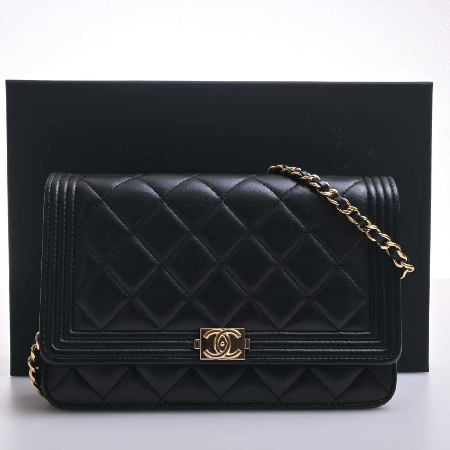 Luxury Chanel Leather Boy  Coco Mark Chain Shoulder Long Wallet Black Ladies