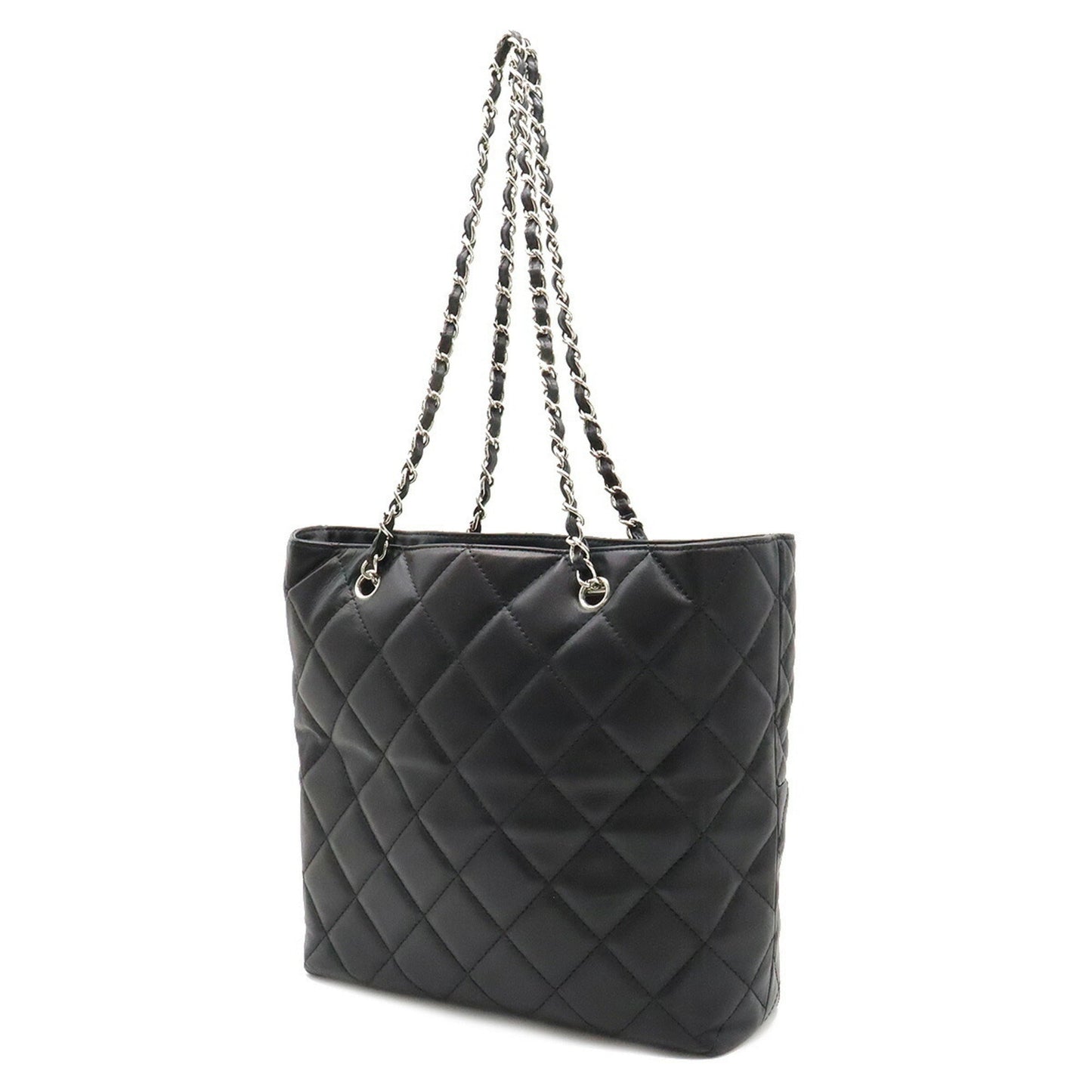 Luxury Chanel matelasse here mark chain tote bag shoulder leather black
