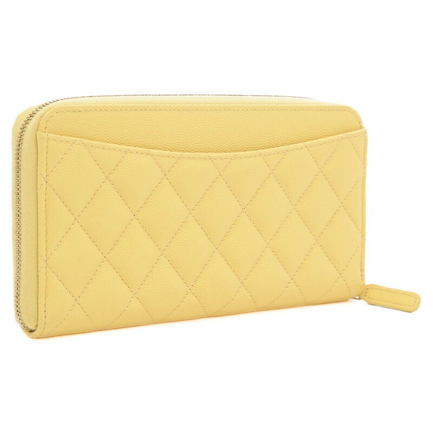 Luxury Chanel Matelasse Round Zipper Long Wallet Caviar Skin Yellow AP0242