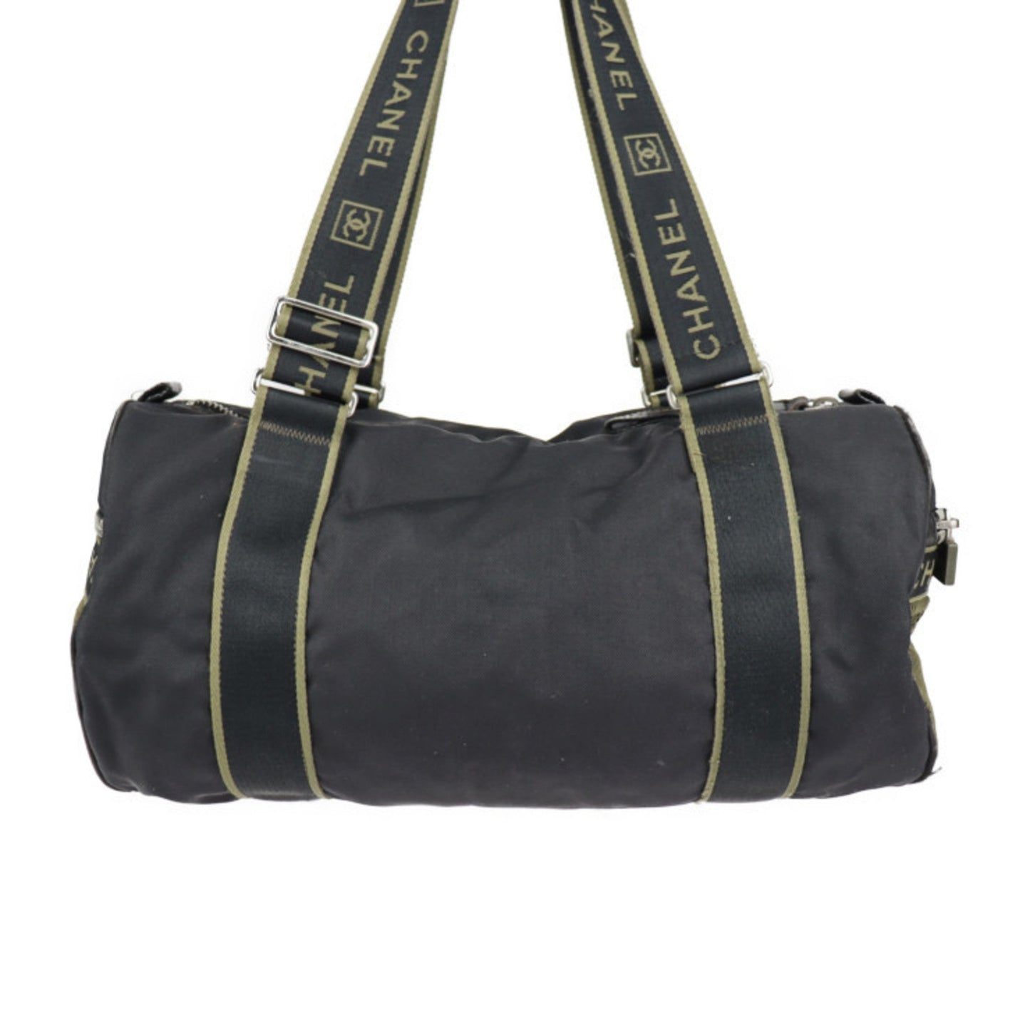 Luxury Chanel Sport Line Boston Bag Nylon Canvas Black Khaki Green Shoulder Travel Cocomark 10 Series Round Cylindrical