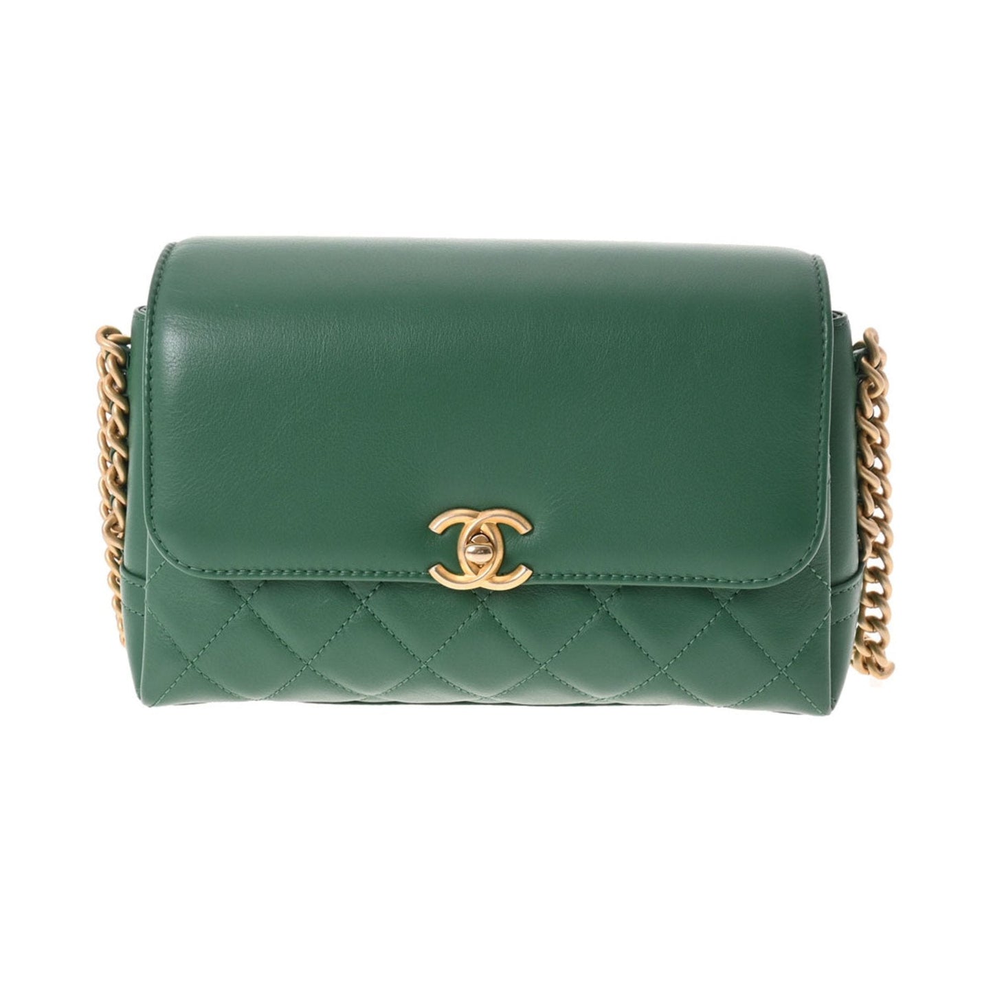 Luxury Chanel matelasse chain shoulder green ladies lambskin bag