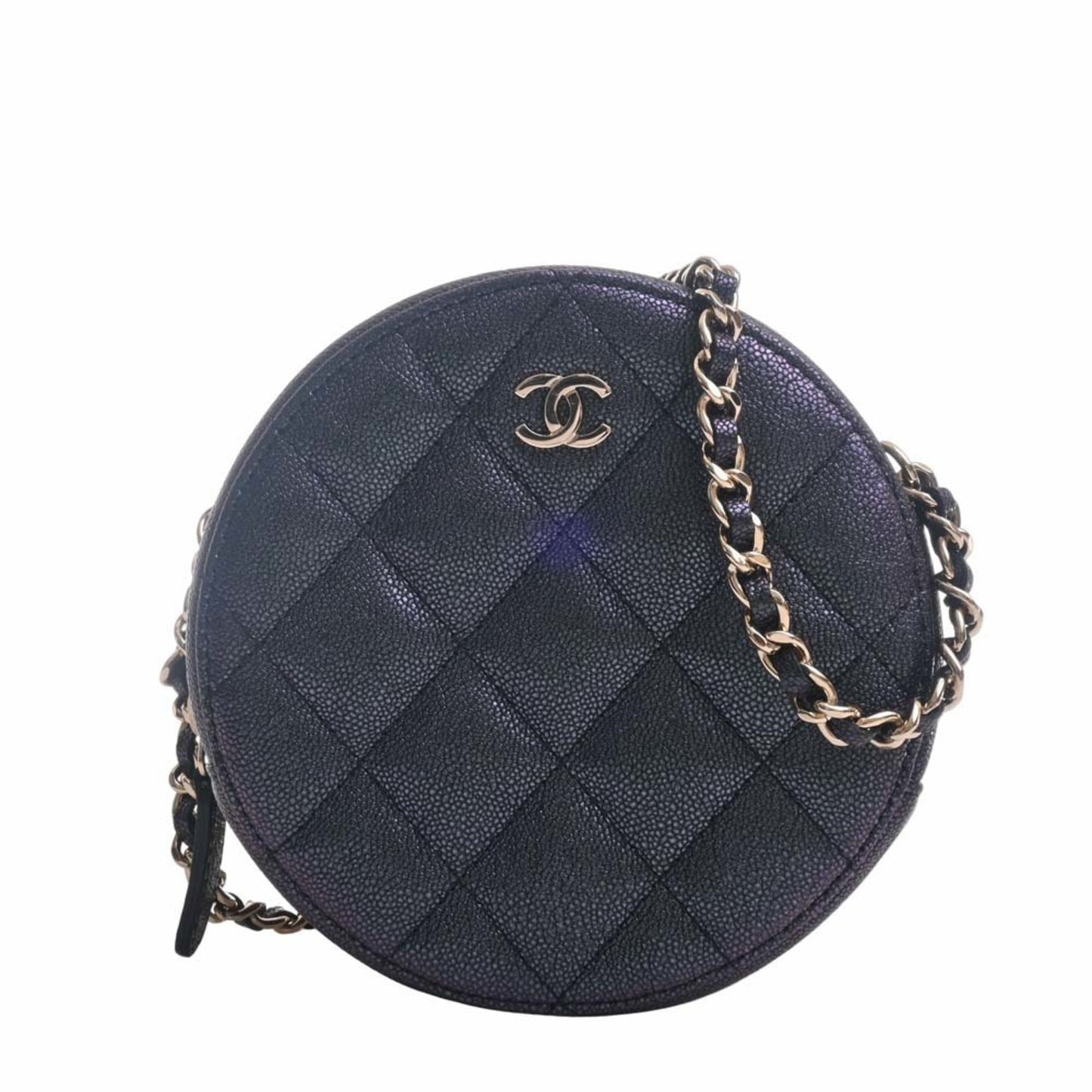 Luxury Chanel Caviar Skin Matelasse Coco Mark Chain Shoulder Bag Metallic Women's