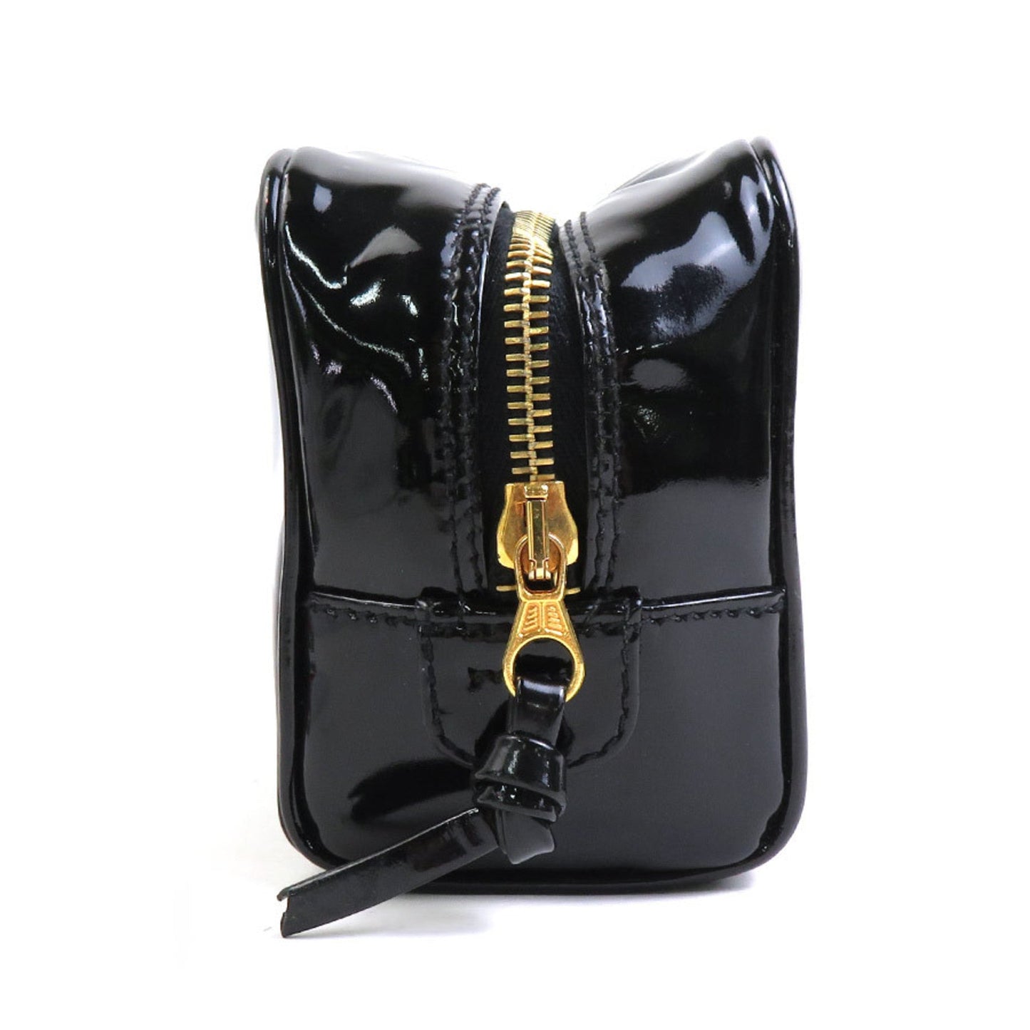 Luxury Chanel Pouch Multi Case Coco Mark Patent Leather Black Gold Women's e56008f