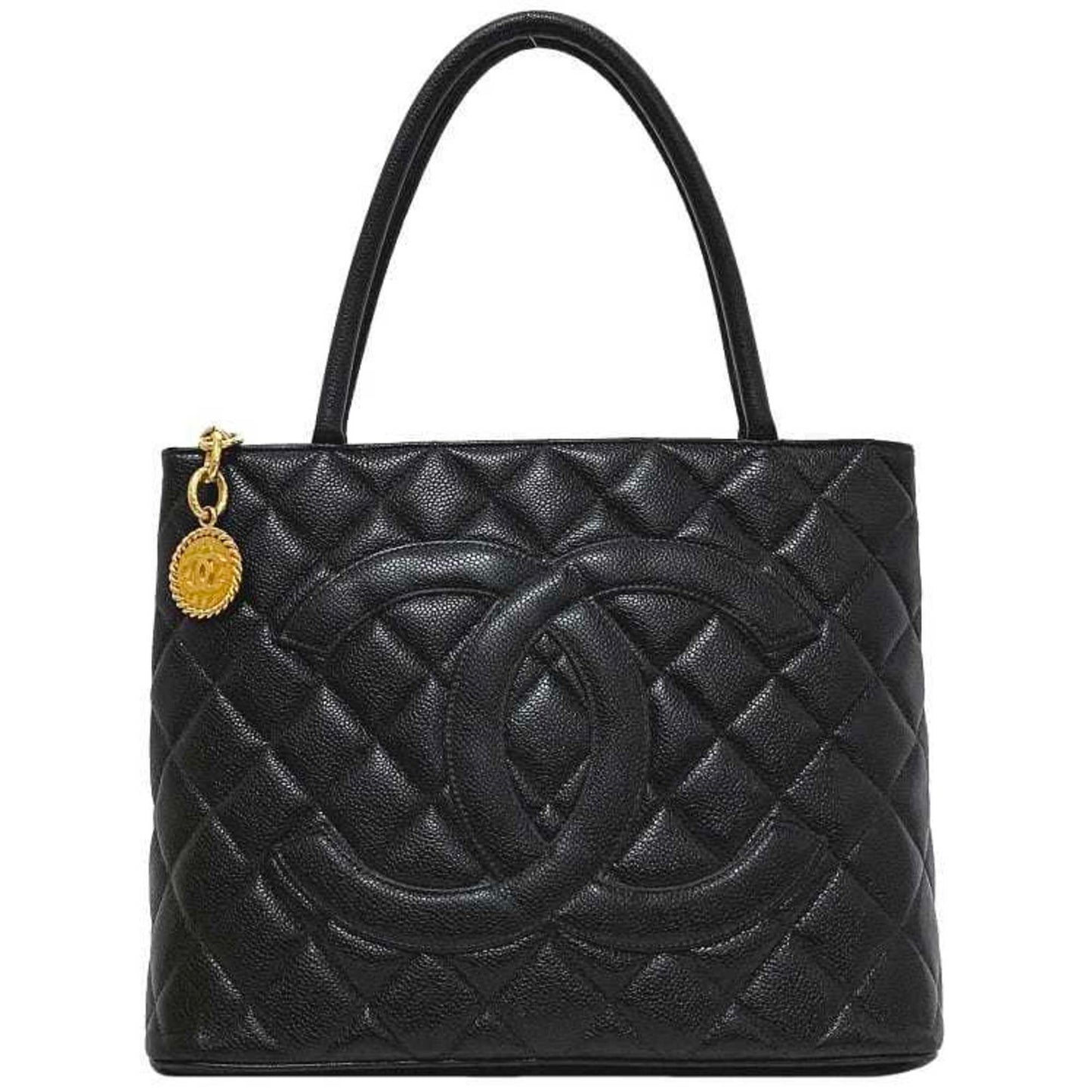 Luxury Chanel reprint tote black gold A01804 bag leather caviar skin No. 5  coco mark quilting stitch