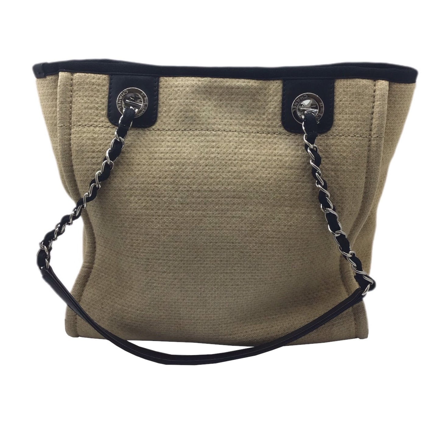 Luxury Chanel Deauville PM A66939 Beige Black Silver SV Metal Fittings Tote Bag Handbag Women's Men's Unisex