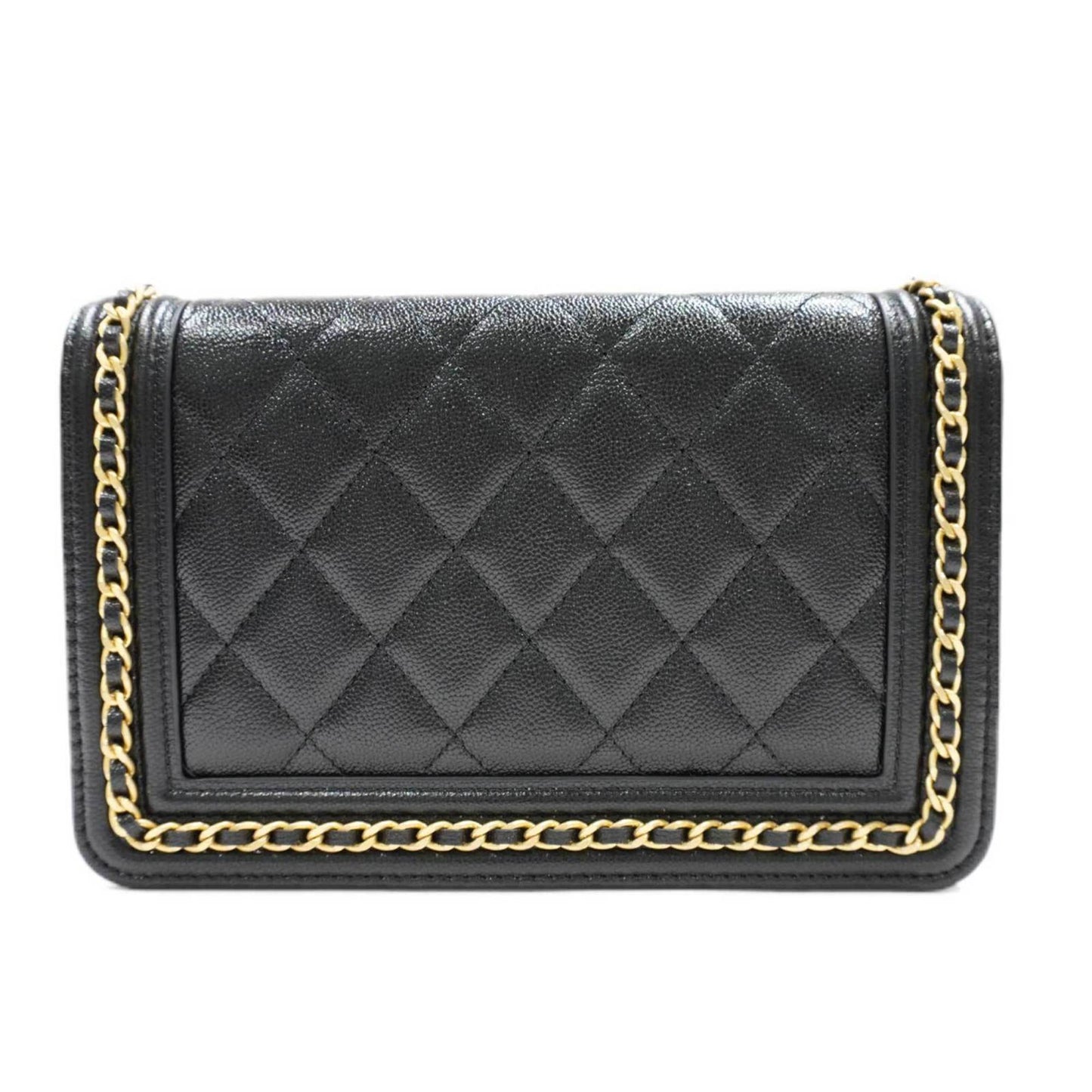 Luxury Chanel [] 19 Chain Shoulder Bag Black/G Metal Fittings Caviar Skin Women's Men's