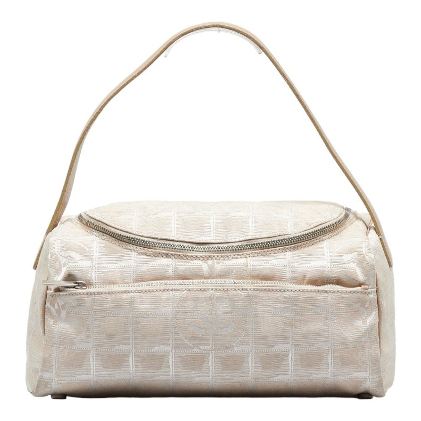 Luxury Chanel New Line Handbag Vanity Bag Beige Canvas Leather Women's