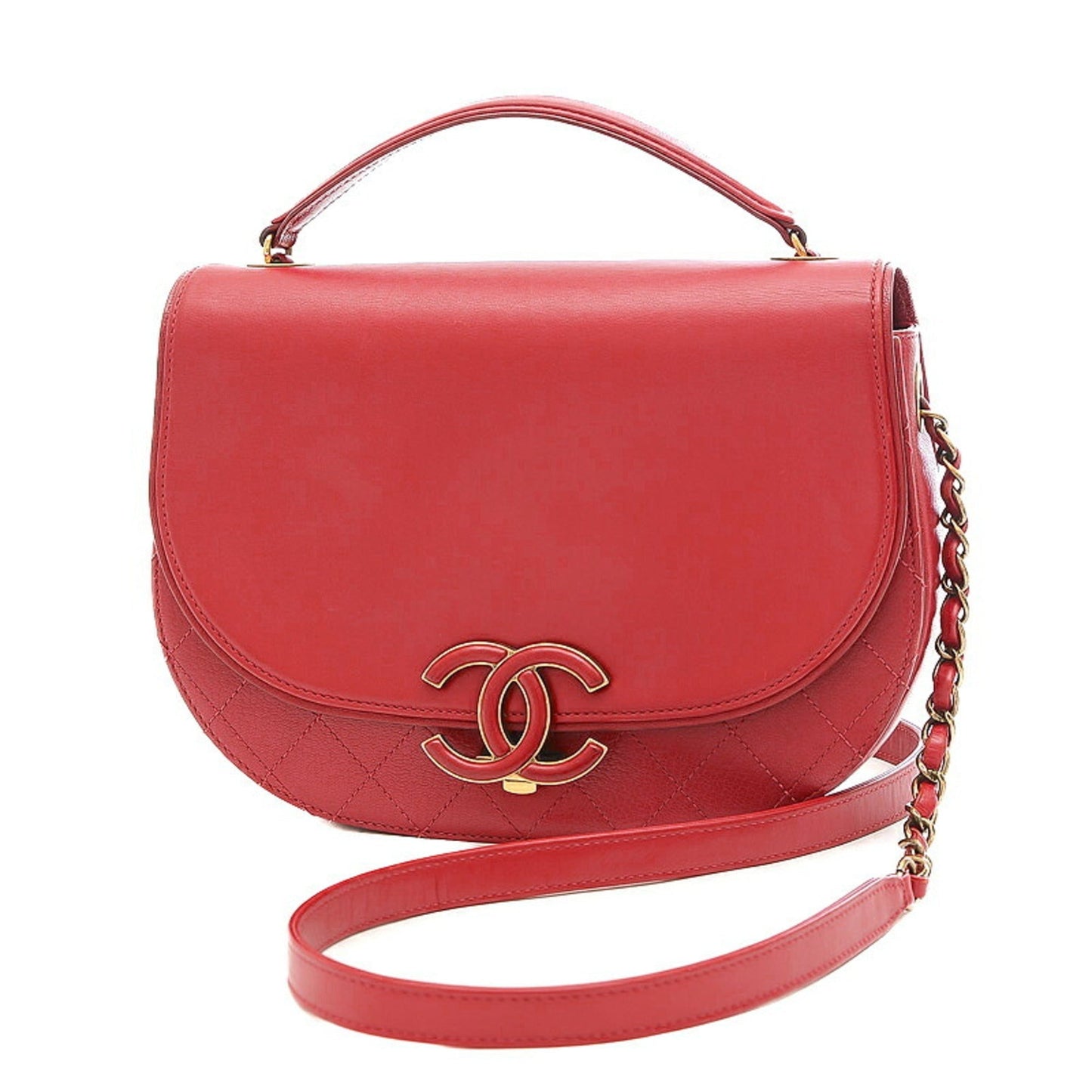 Luxury Chanel matelasse 2-way chain bag leather red gold hardware