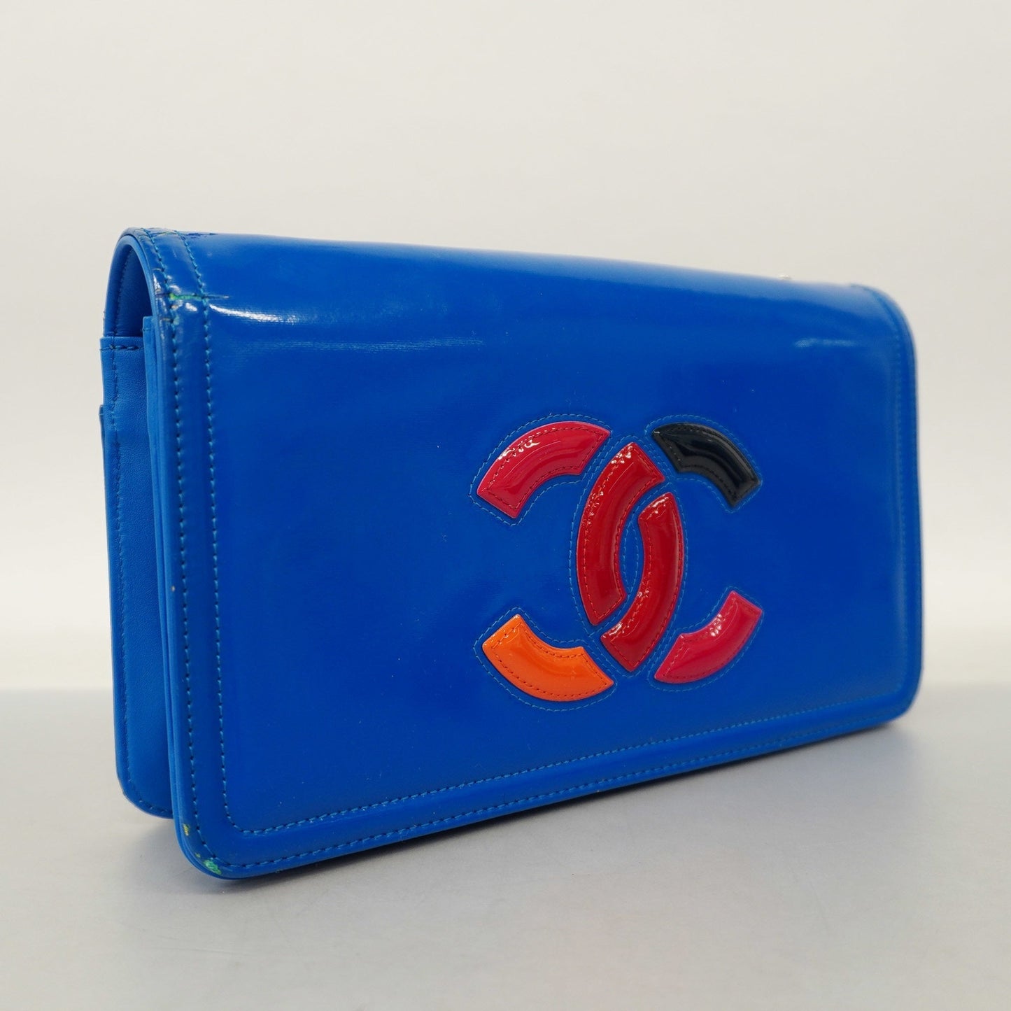 CHANEL  W Chain Women's Patent Leather Shoulder Bag Blue