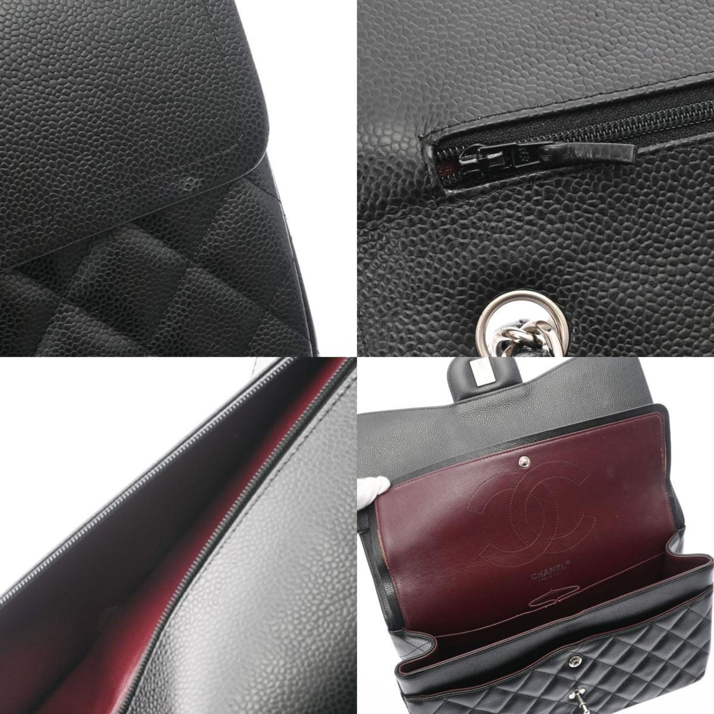 CHANEL matelasse double flap 30 black ladies caviar skin shoulder bag