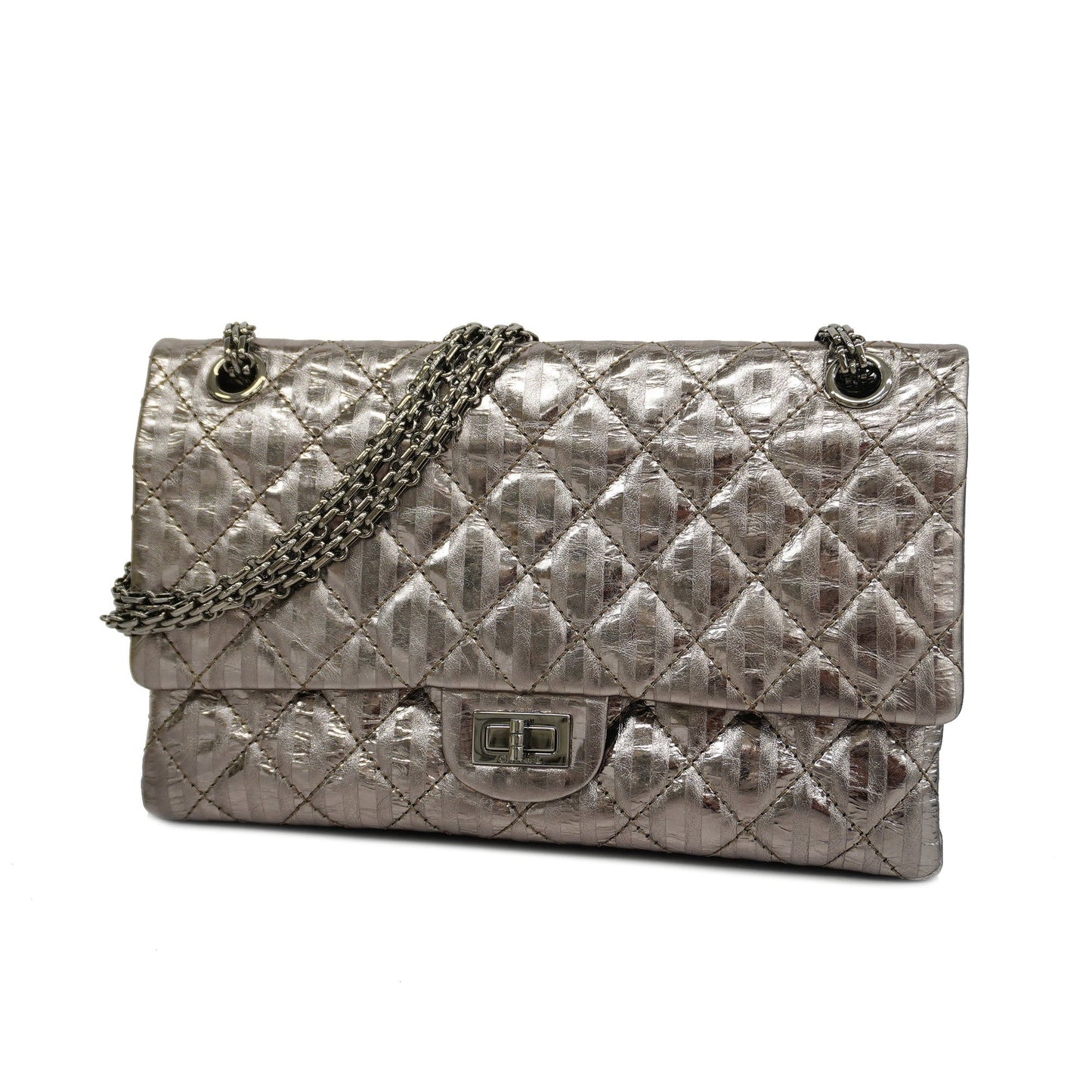 CHANELAuth  2.55 W Flap W Chain Lambskin Women's Patent Leather Shoulder Bag