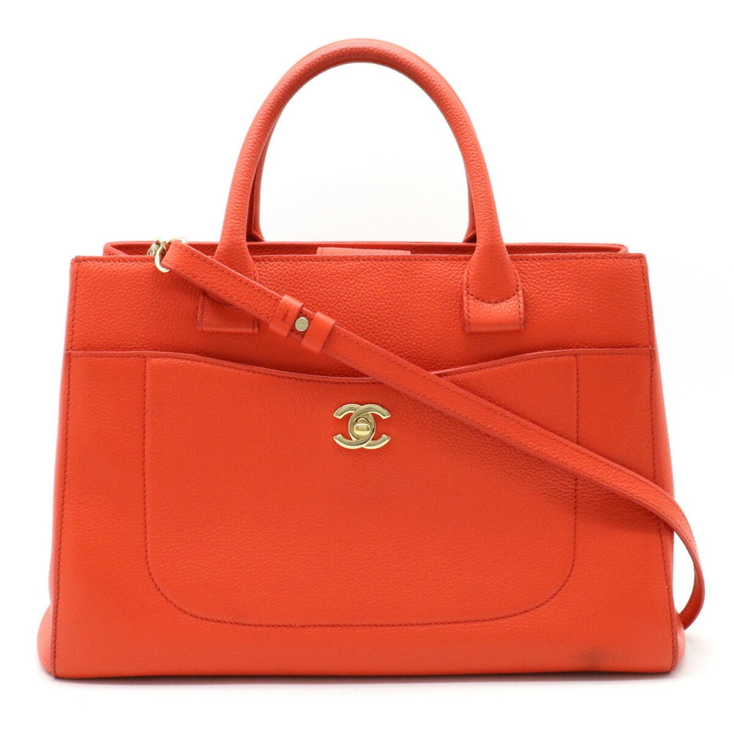 Luxury Chanel Neo Executive Line Coco Mark Handbag Shoulder Bag Caviar Skin Leather Orange A69930