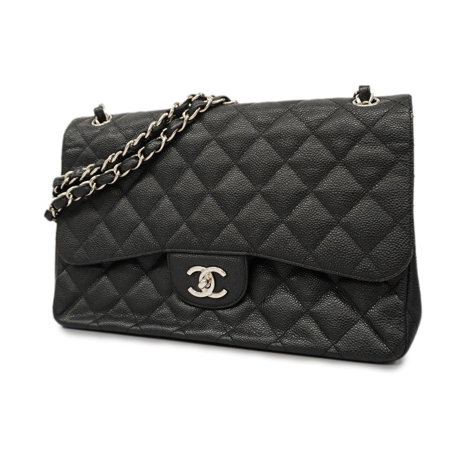 CHANEL  Matelasse W Flap W Chain Women's Caviar Leather Shoulder Bag Black