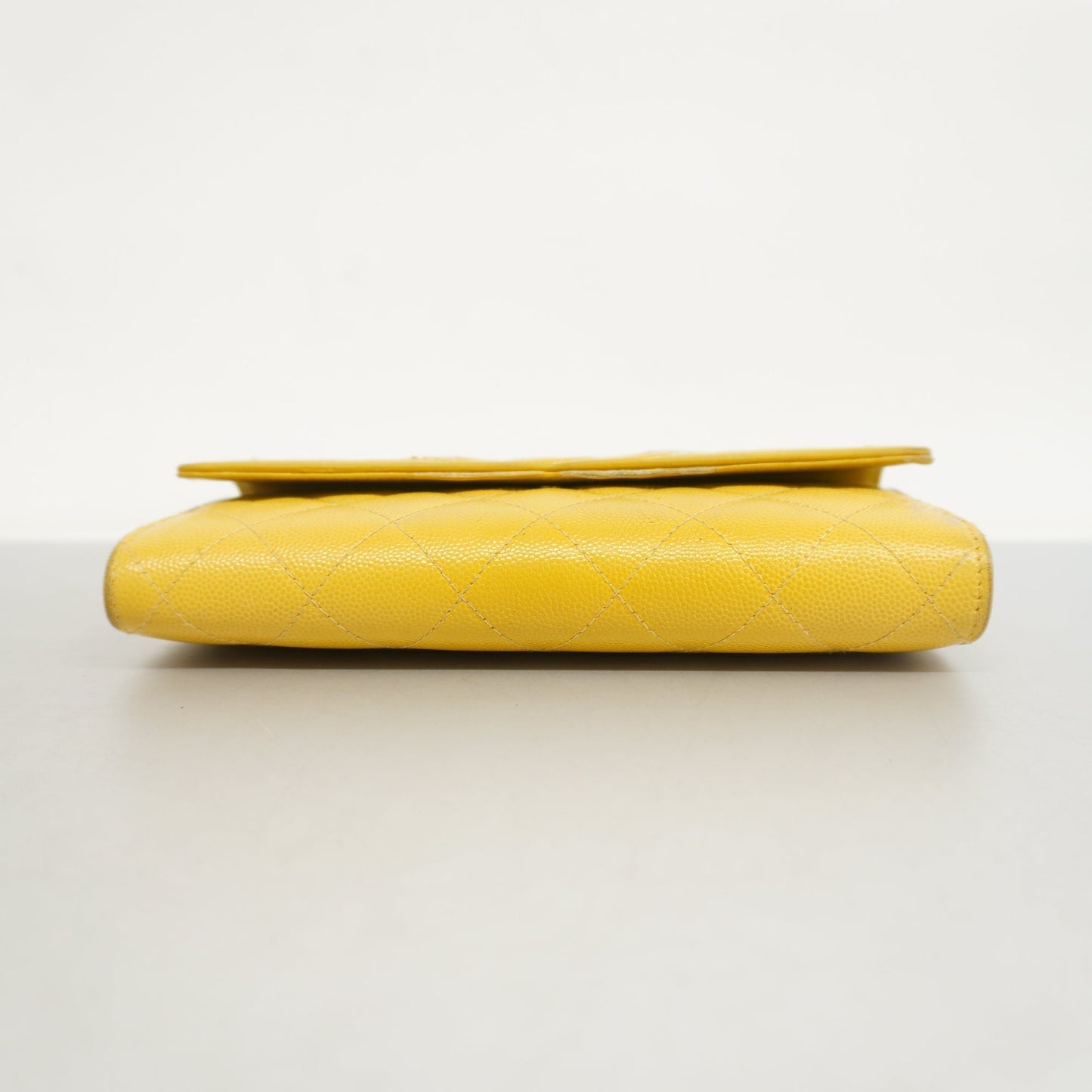CHANELAuth  CC Filigree Gold Hardware Women's Caviar Leather Long Wallet Yellow