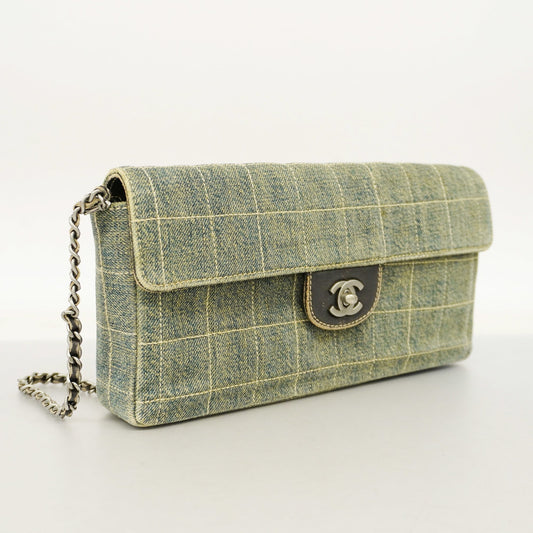 CHANEL  Chocolate Bar Chain Shoulder Women's Denim Shoulder Bag Blue