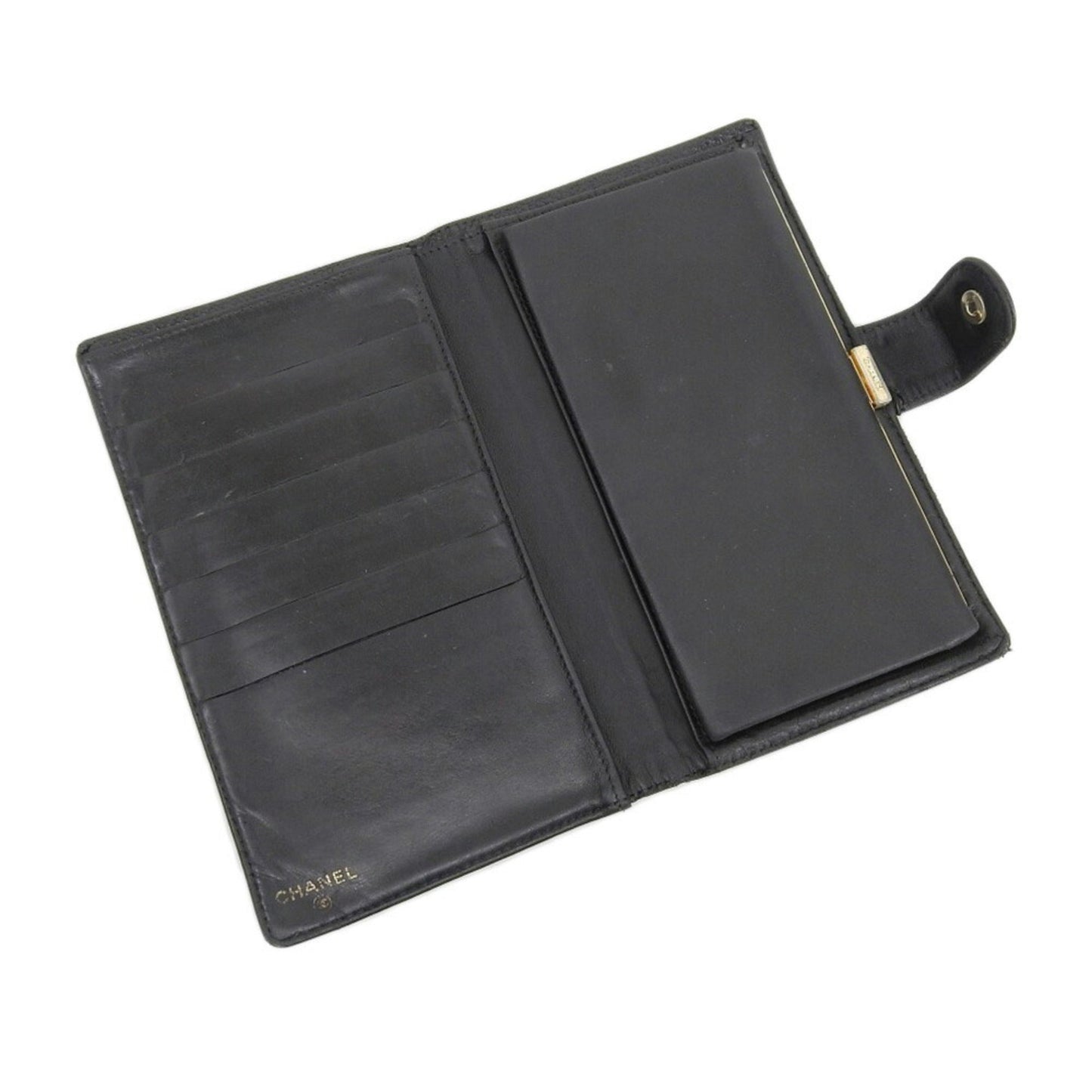 Luxury Chanel long wallet with coco mark leather black seal 7 series A13498