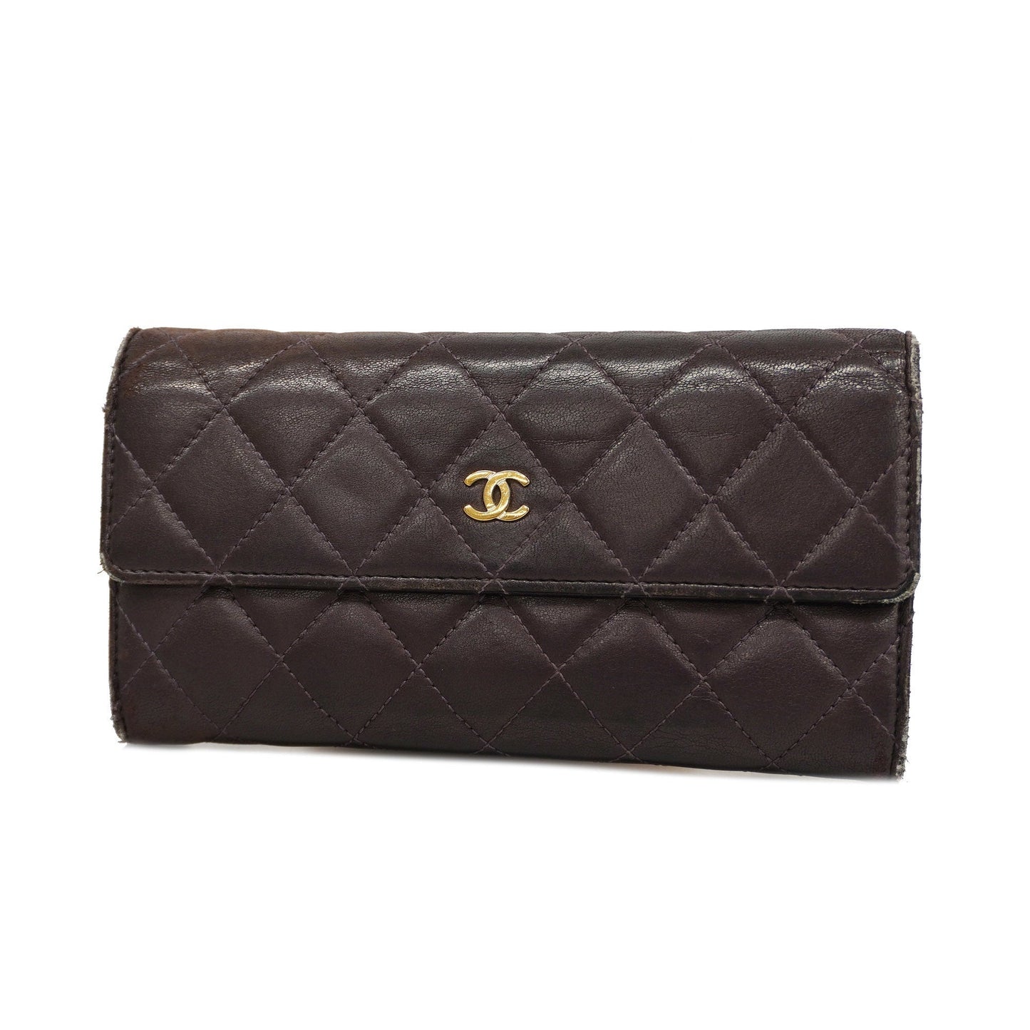 CHANEL  Matelasse Gold Hardware Women's Leather Long Wallet [bi-fold] Purple