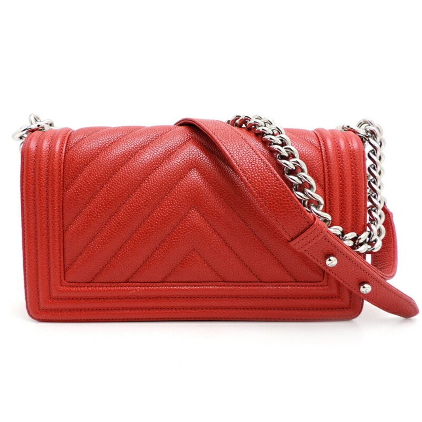 Luxury Chanel Boy V Stitch Chain Shoulder Women's Bag A67086 Caviar Skin Red