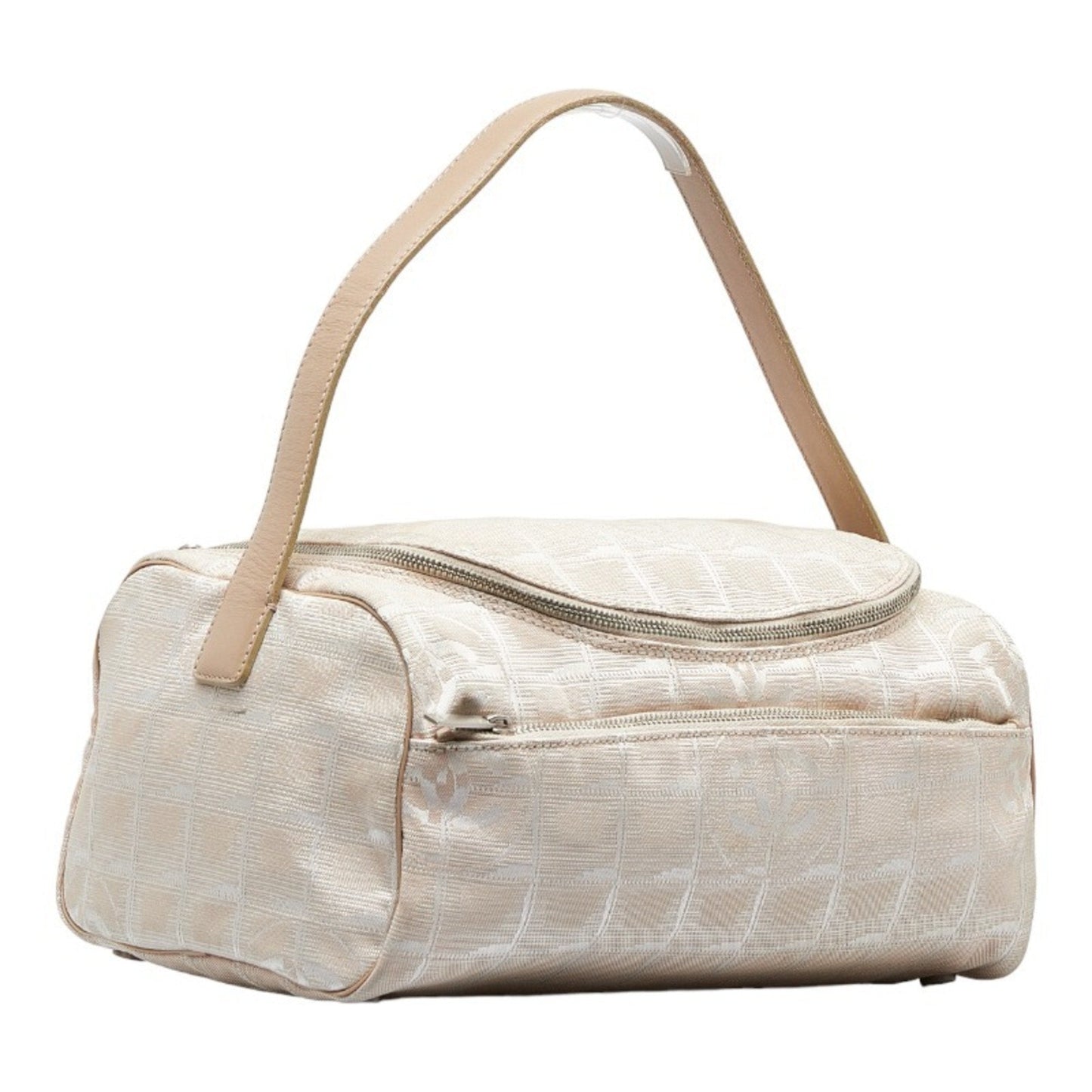 Luxury Chanel New Line Handbag Vanity Bag Beige Canvas Leather Women's