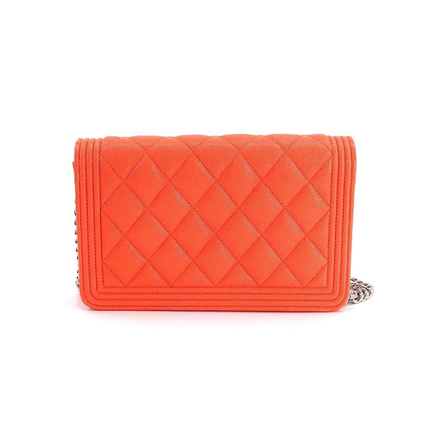 Luxury Chanel boy chain wallet long caviar skin leather orange AP1117 silver metal fittings Chain Wallet