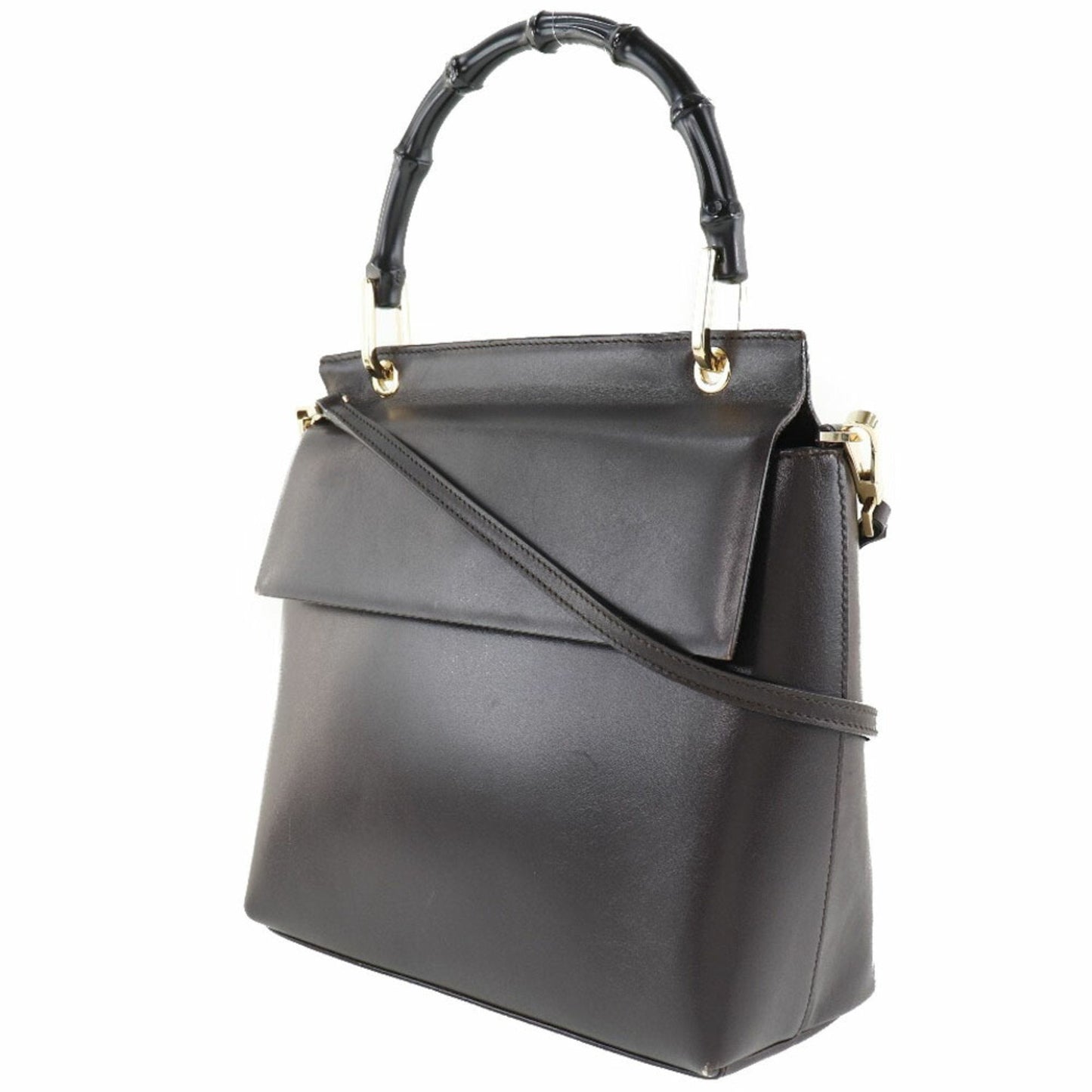 Luxury Gucci Bamboo 2WAY Shoulder 001 1887 Calf Brown Ladies Handbag