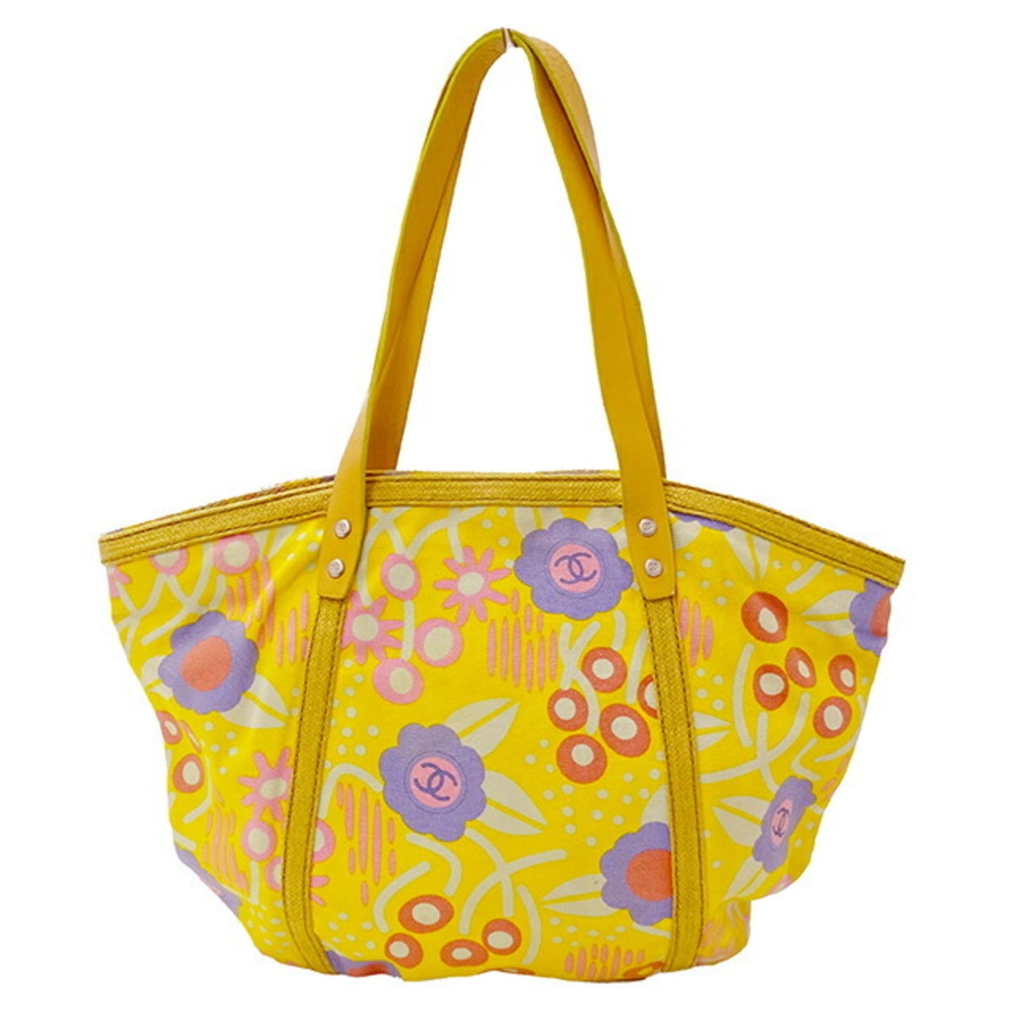 Luxury Chanel bag Lady's tote canvas high summer yellow multicolored flower